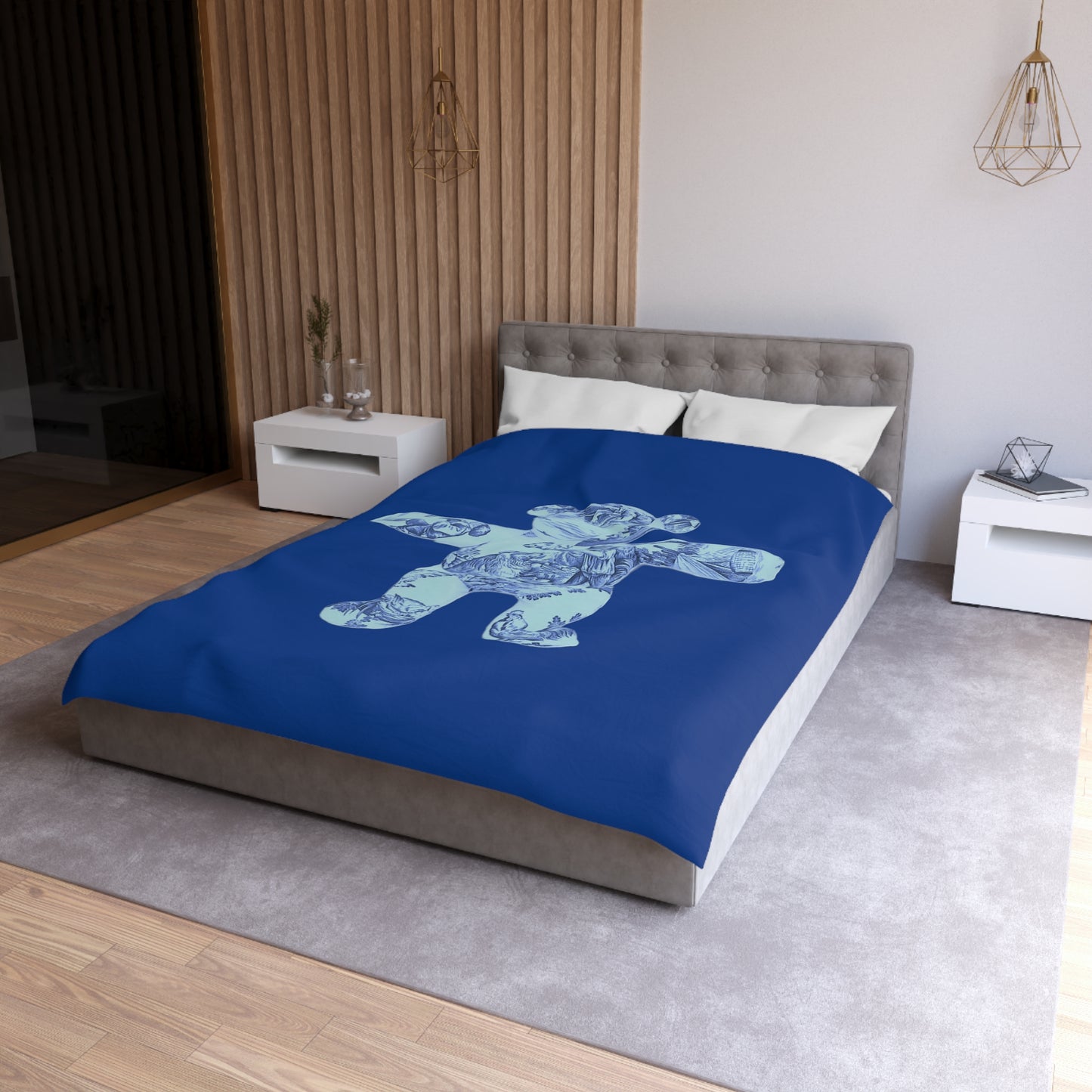 Navy Microfiber Duvet Cover - Double Blue Toile Teddy Bear