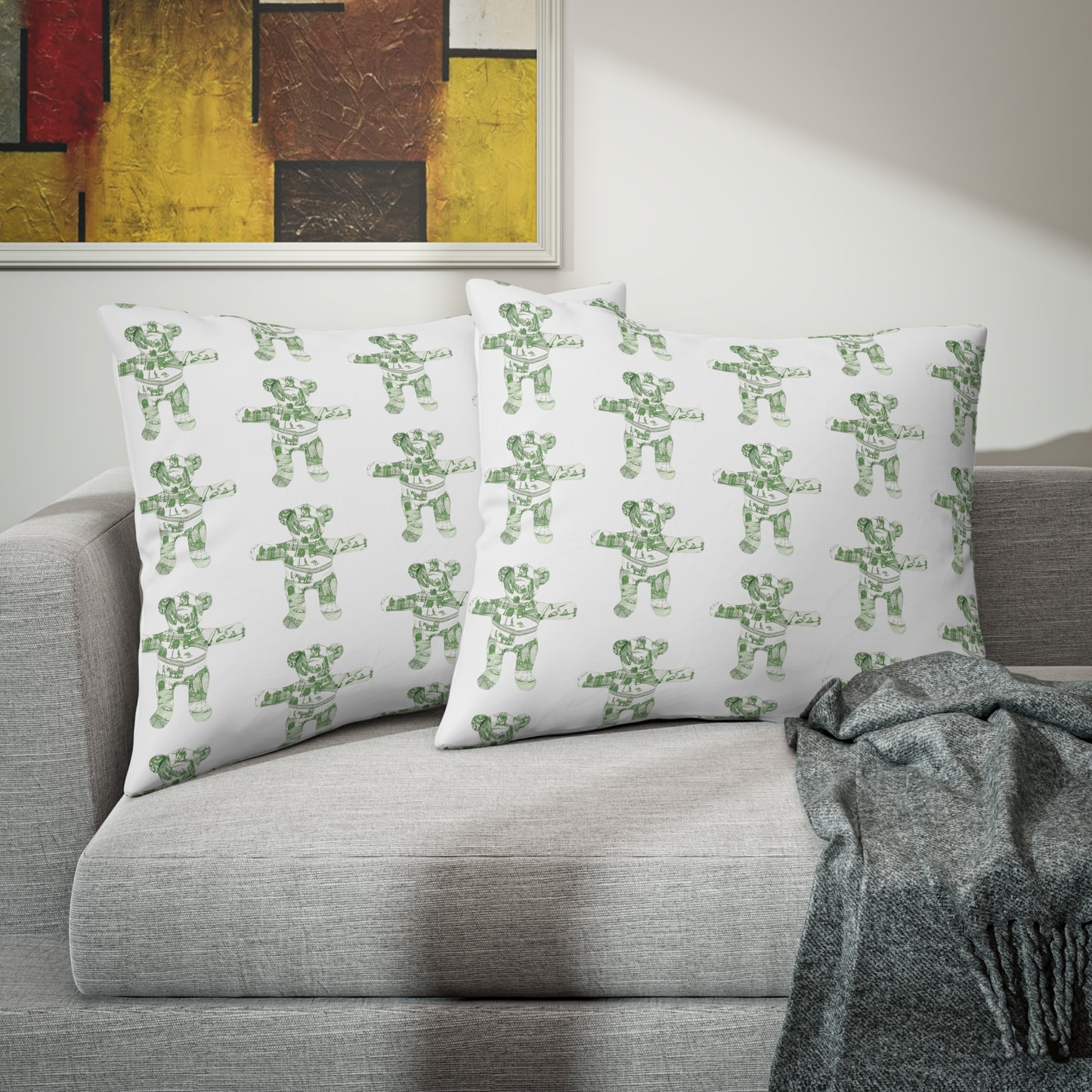 Pillow Sham - Green Vintage Zoo Toile Teddy Bear
