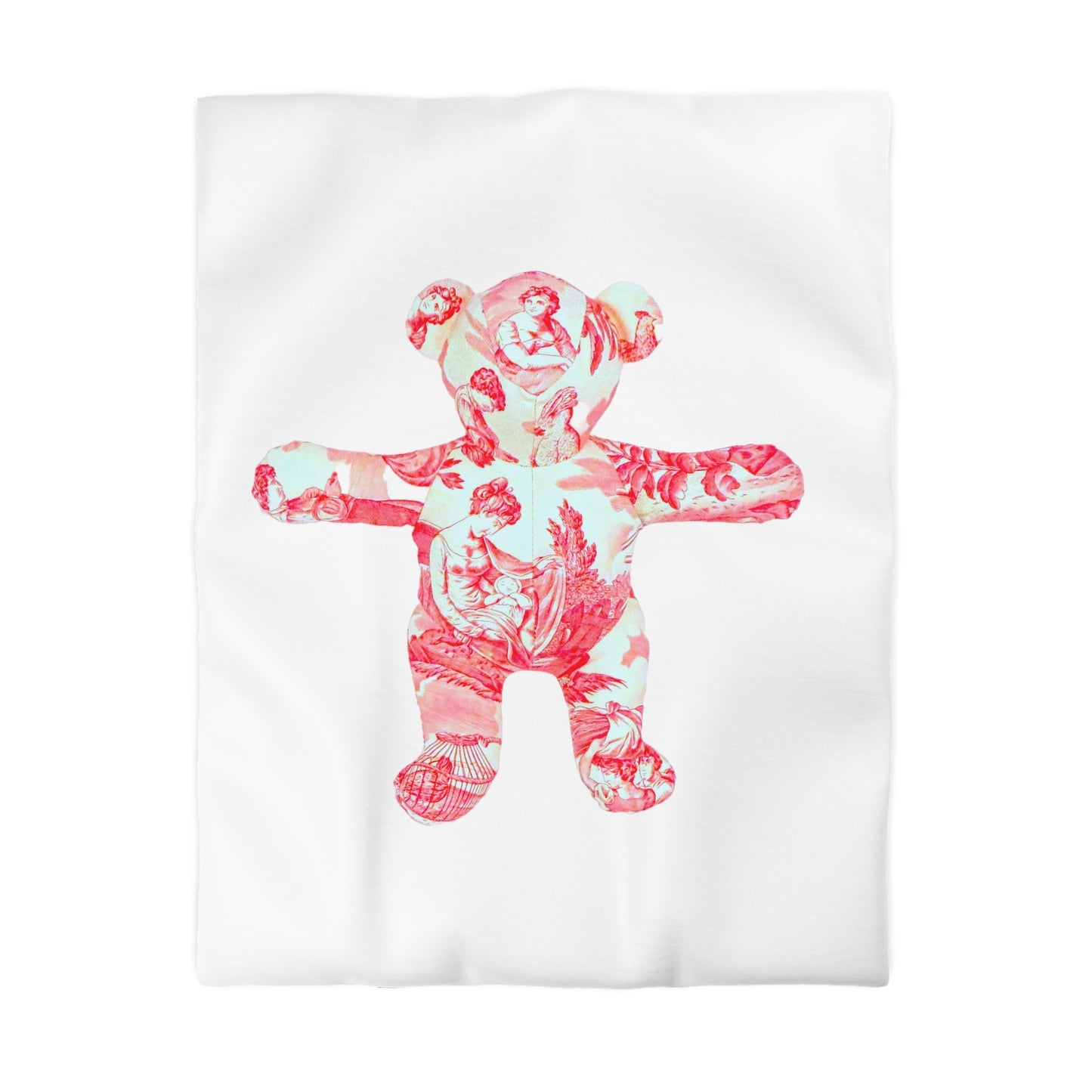 Microfiber Duvet Cover - Pink and Coral Toile Teddy Bear