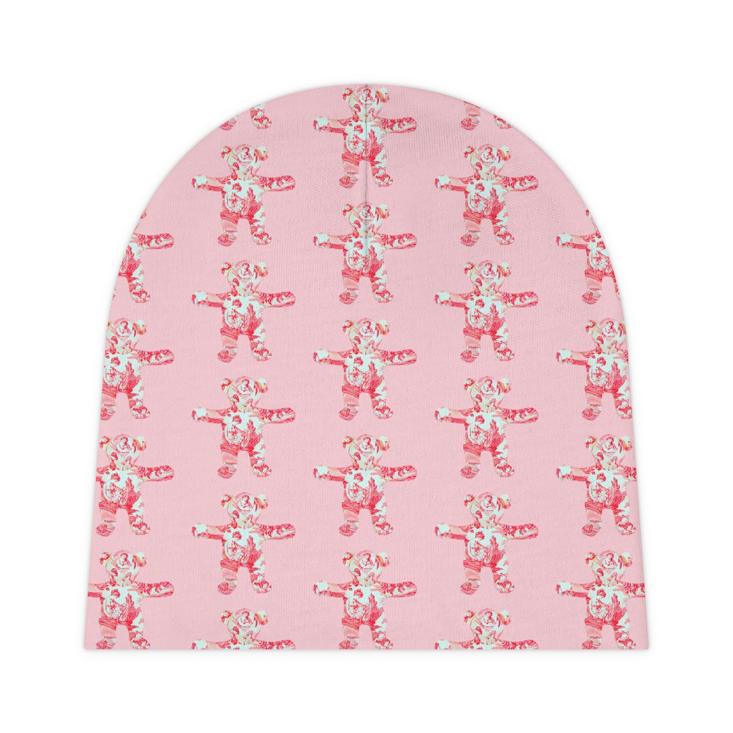 Pink Baby Beanie - Red Toile Teddy Bear