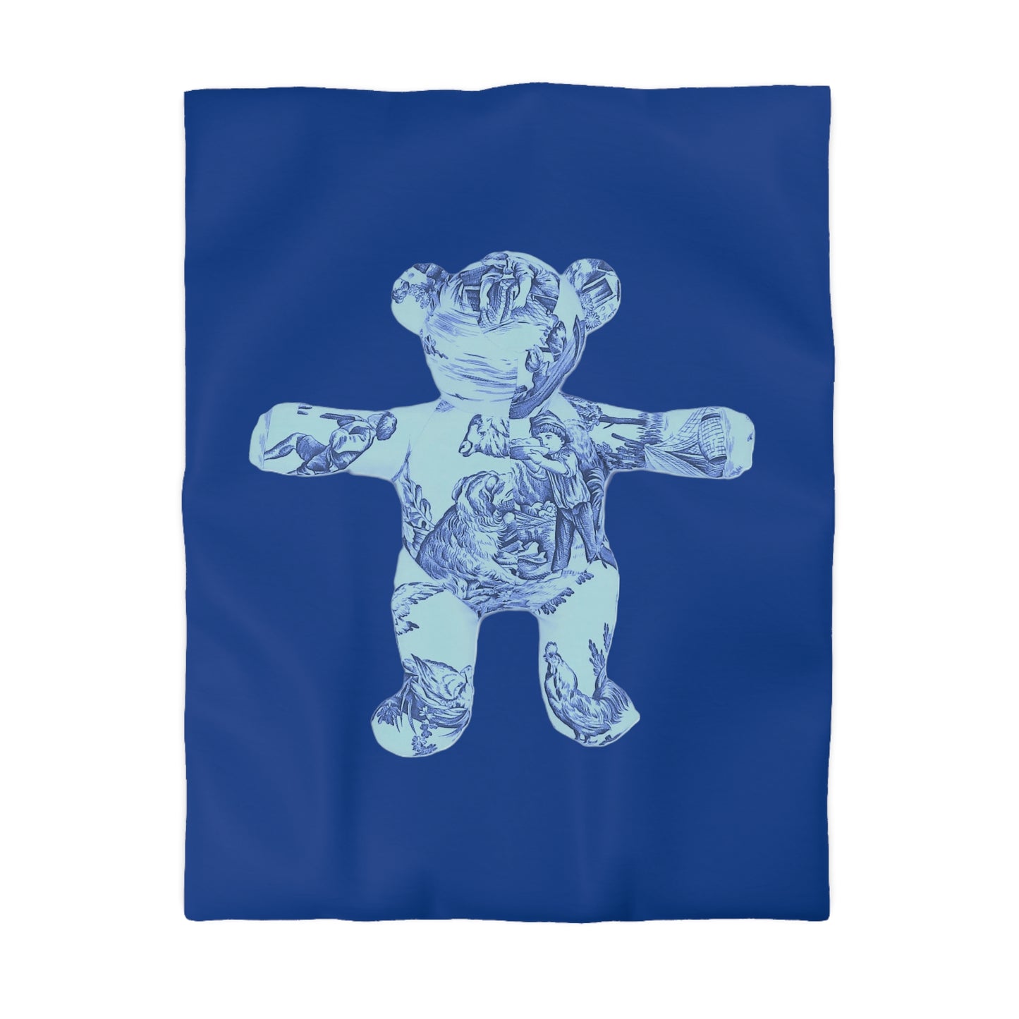 Navy Microfiber Duvet Cover - Double Blue Toile Teddy Bear