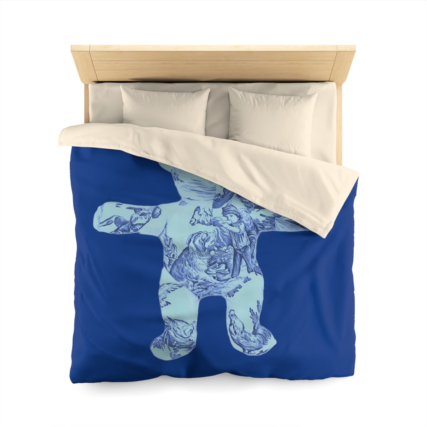 Navy Microfiber Duvet Cover - Double Blue Toile Teddy Bear