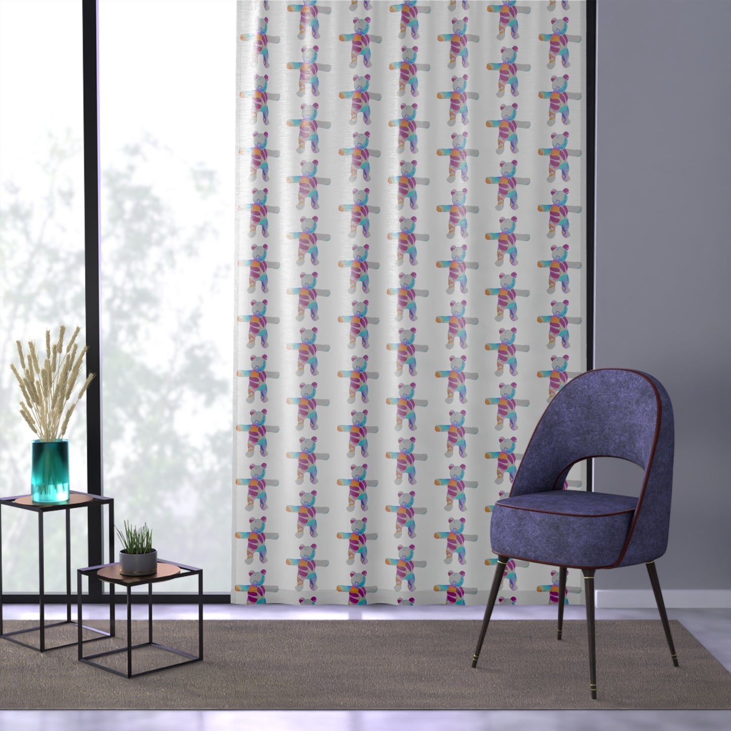 Sheer Window Curtain - Bold Graffiti Teddy Bear