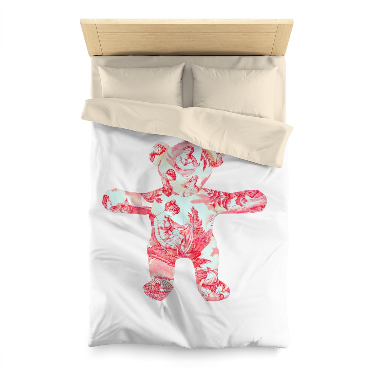 Microfiber Duvet Cover - Pink and Coral Toile Teddy Bear