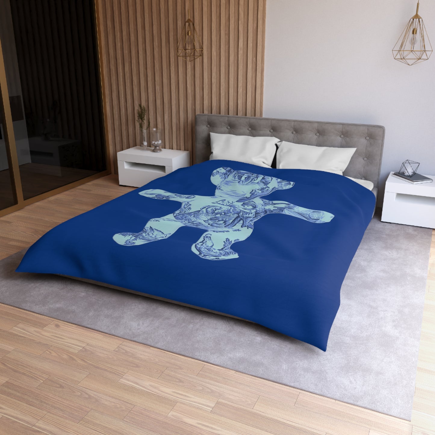 Navy Microfiber Duvet Cover - Double Blue Toile Teddy Bear