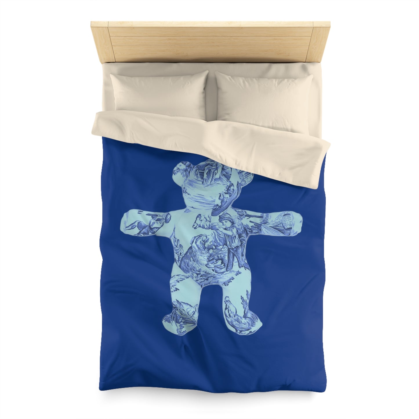 Navy Microfiber Duvet Cover - Double Blue Toile Teddy Bear