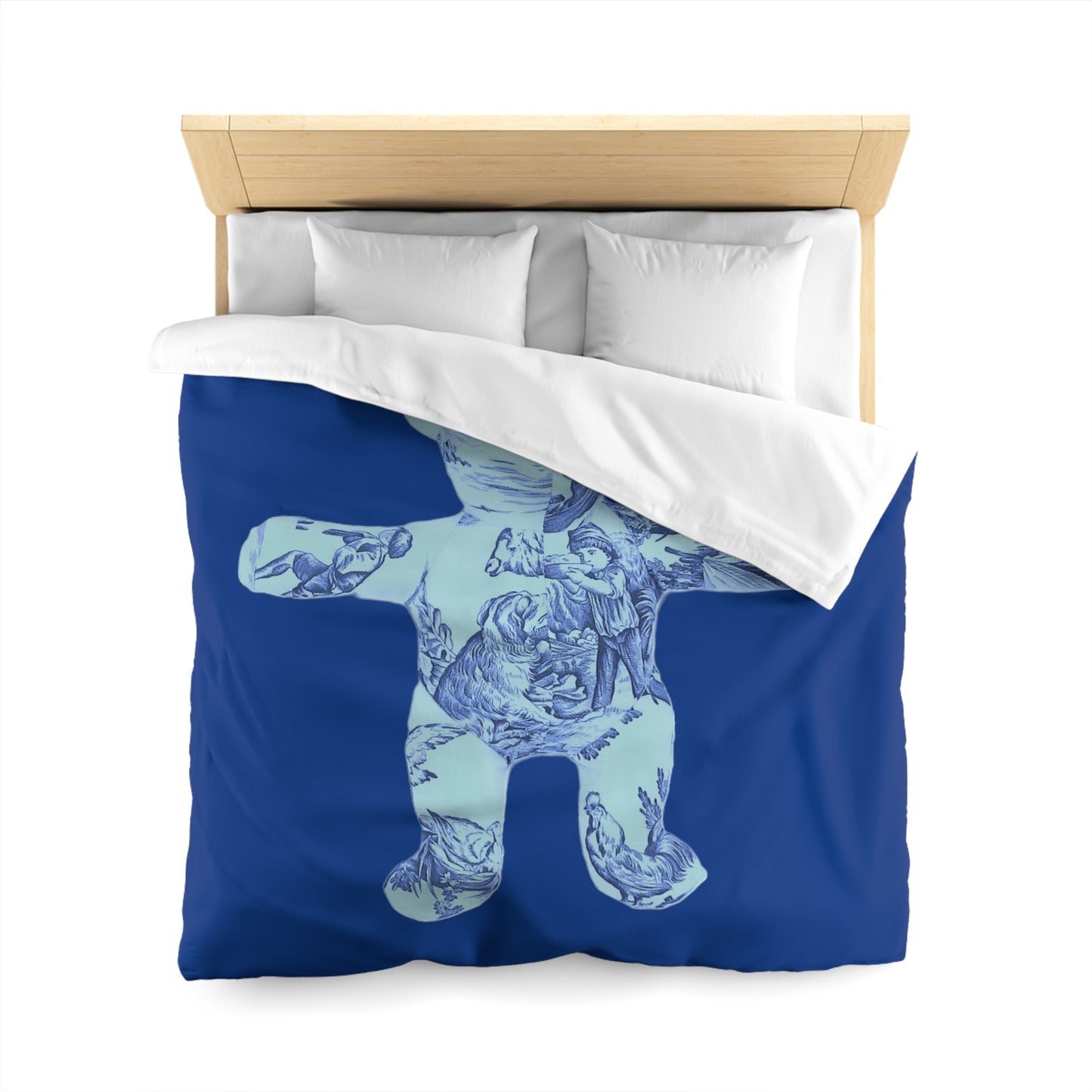Navy Microfiber Duvet Cover - Double Blue Toile Teddy Bear