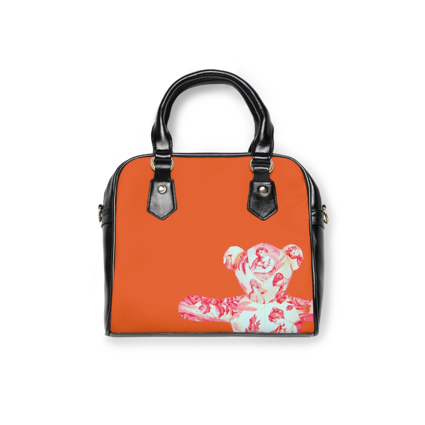 Orange Shoulder Handbag - Coral Toile Teddy Bear