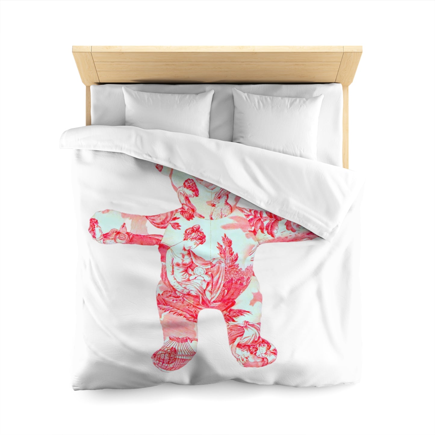 Microfiber Duvet Cover - Pink and Coral Toile Teddy Bear