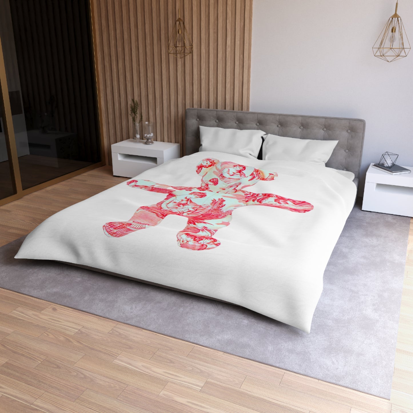 Microfiber Duvet Cover - Pink and Coral Toile Teddy Bear