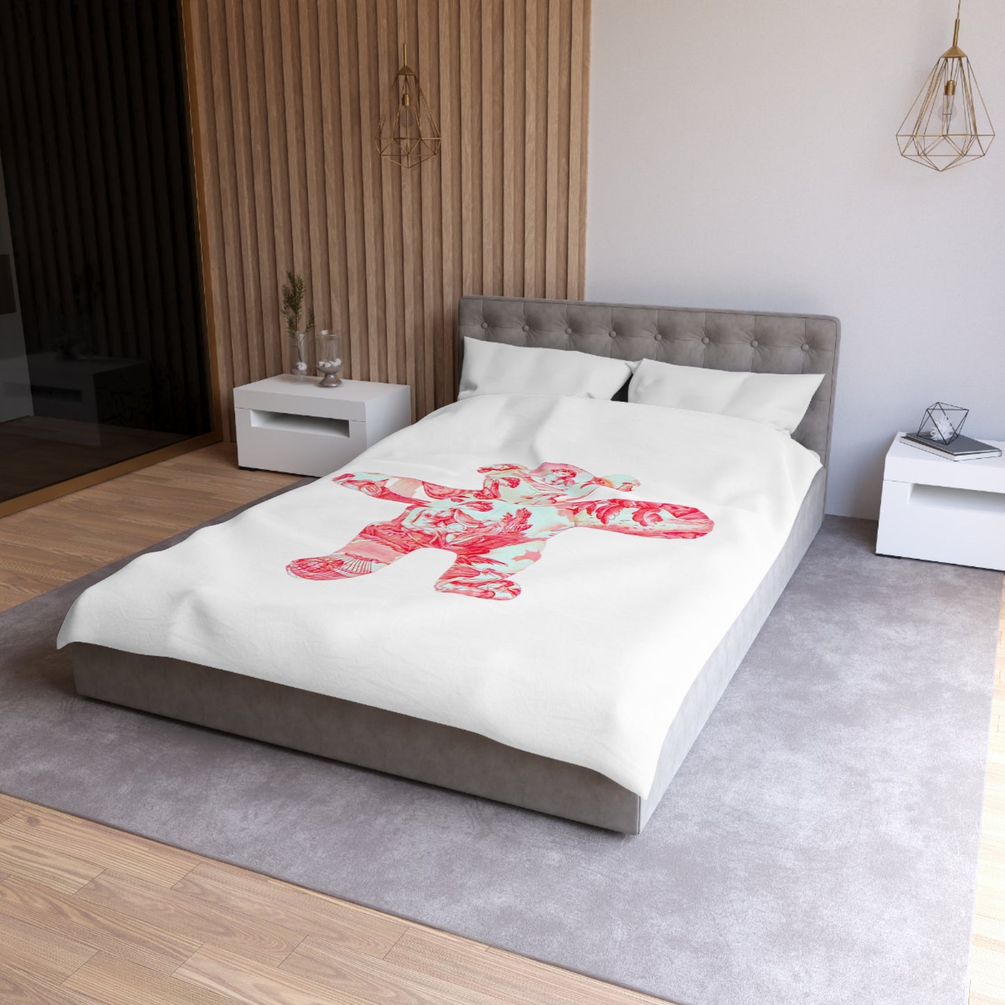 Microfiber Duvet Cover - Pink and Coral Toile Teddy Bear