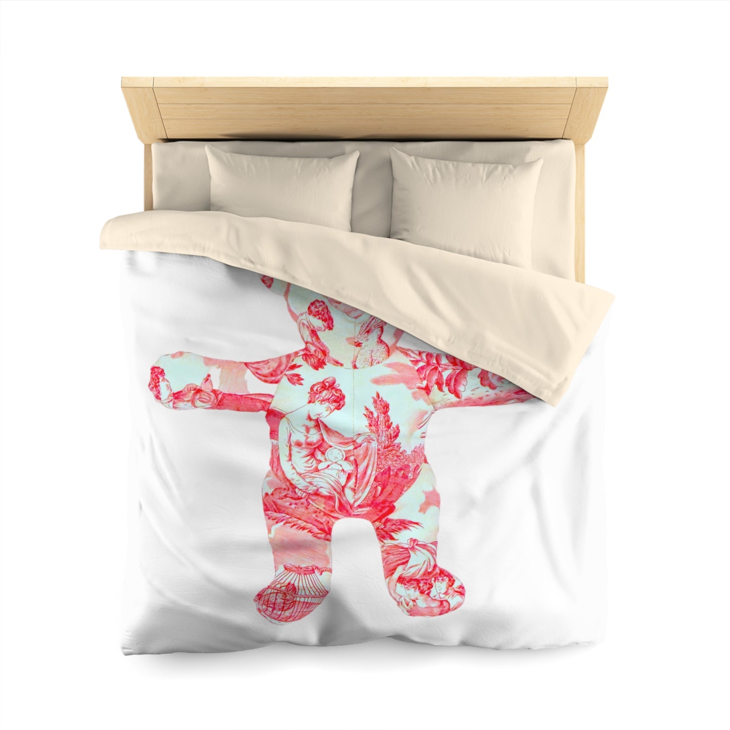 Microfiber Duvet Cover - Pink and Coral Toile Teddy Bear