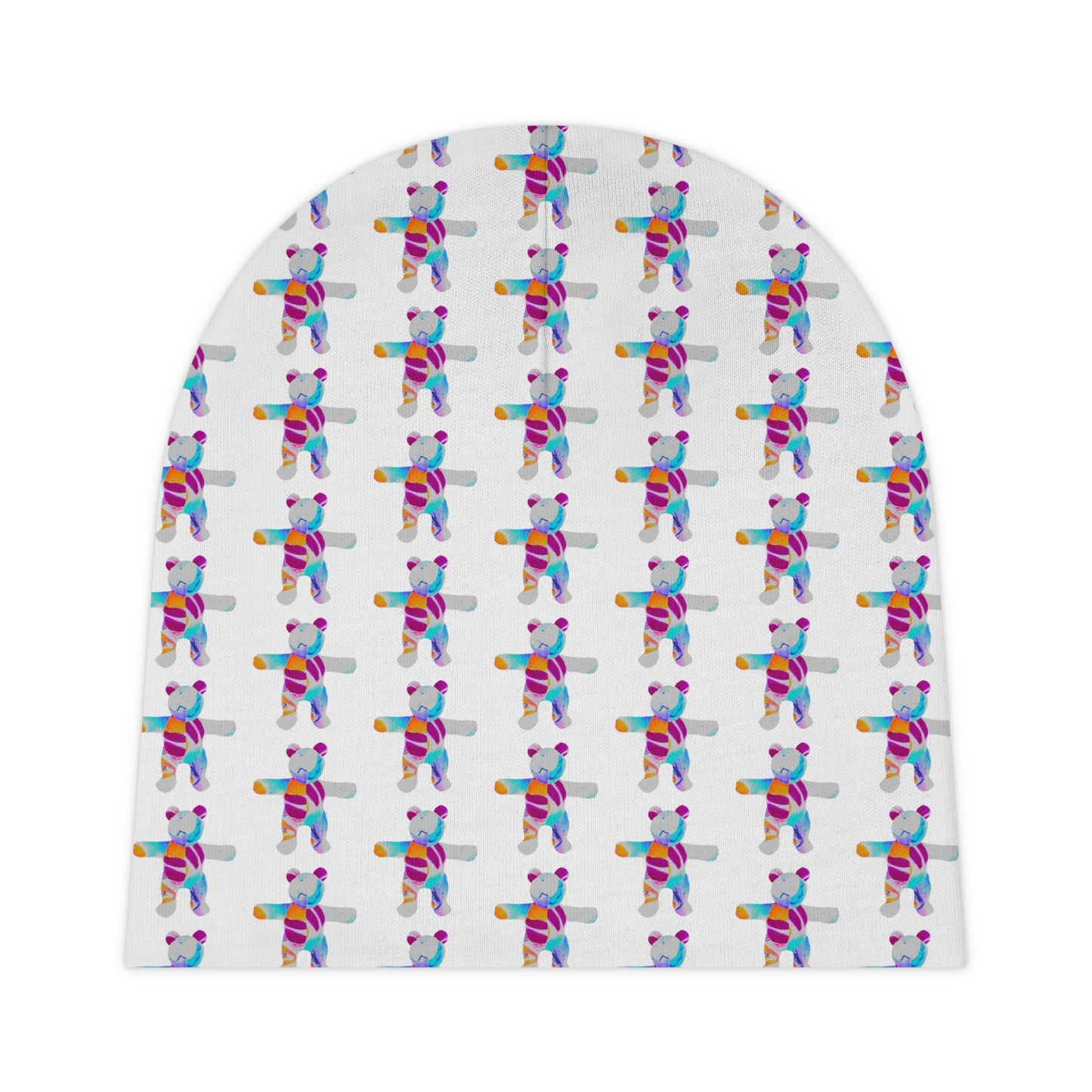 White Baby Beanie - Graffiti Teddy Bear