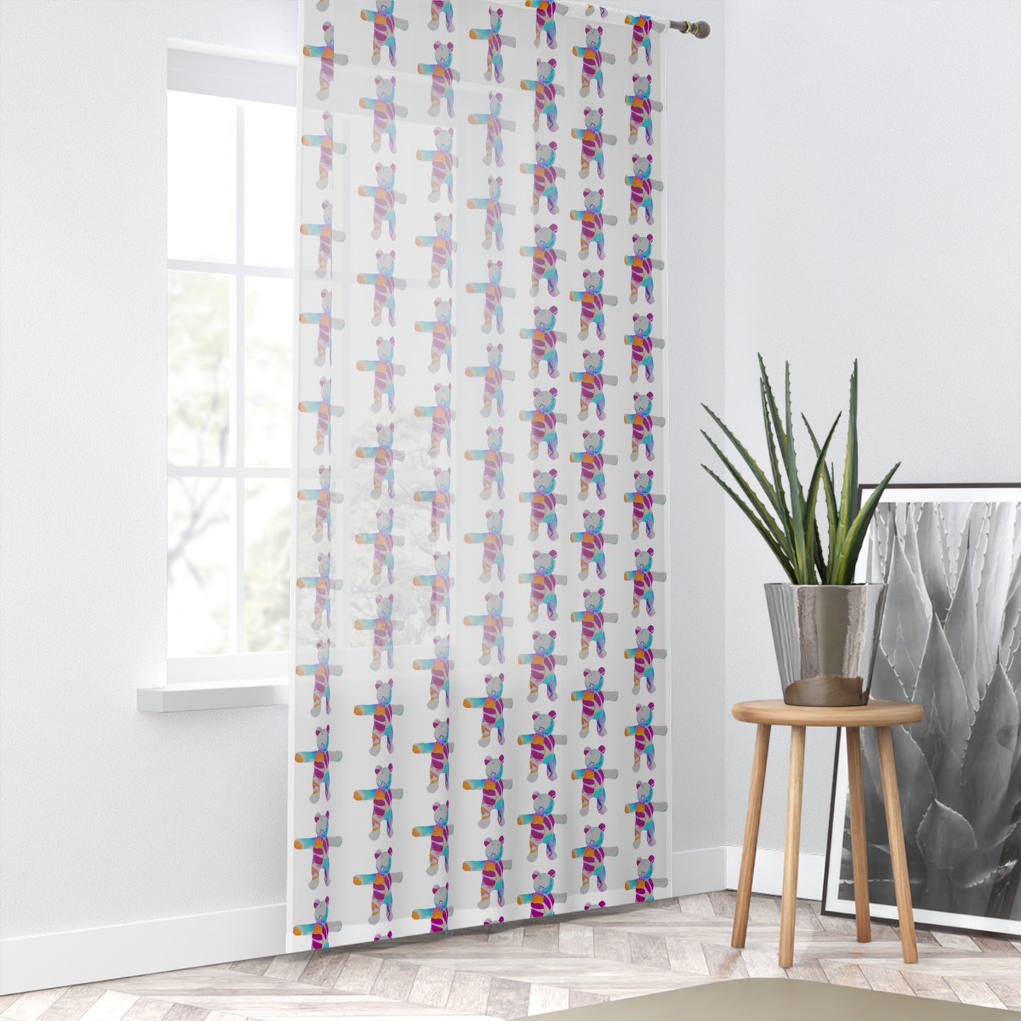Sheer Window Curtain - Bold Graffiti Teddy Bear