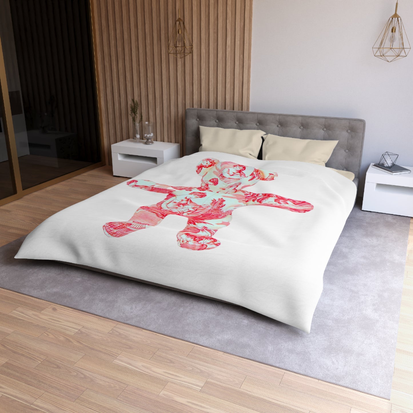 Microfiber Duvet Cover - Pink and Coral Toile Teddy Bear