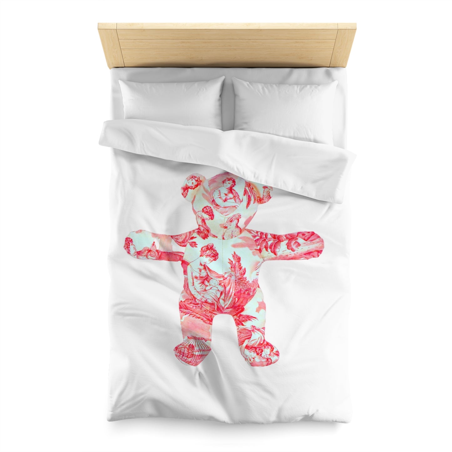 Microfiber Duvet Cover - Pink and Coral Toile Teddy Bear