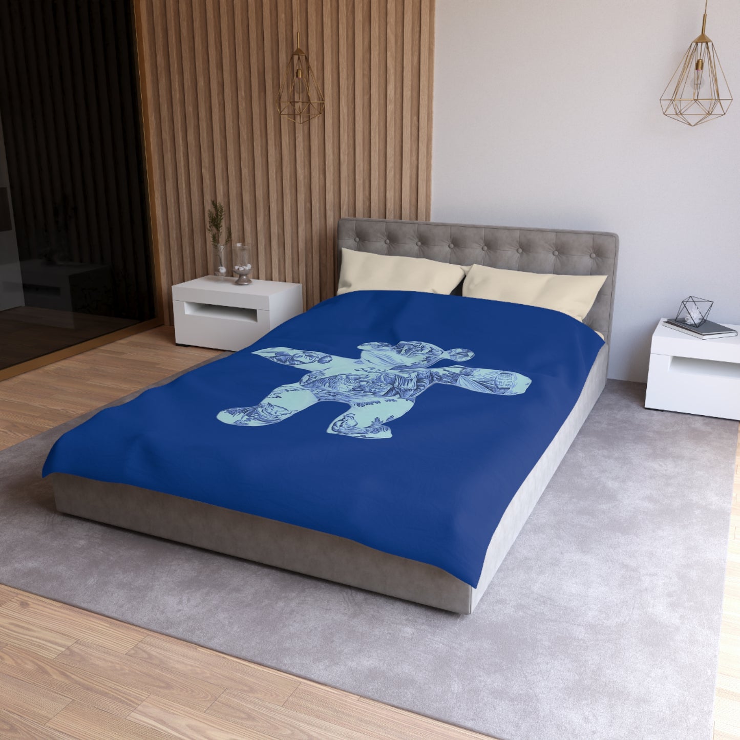 Navy Microfiber Duvet Cover - Double Blue Toile Teddy Bear