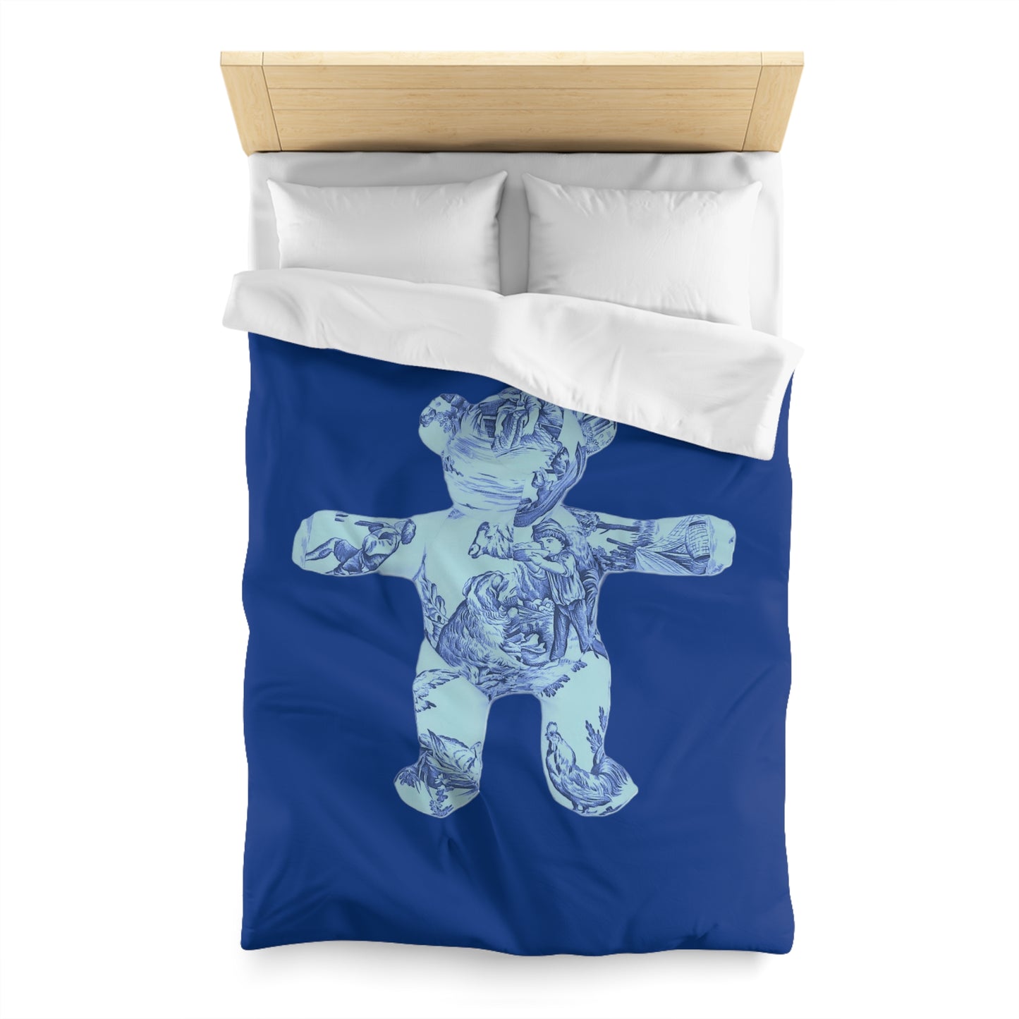 Navy Microfiber Duvet Cover - Double Blue Toile Teddy Bear