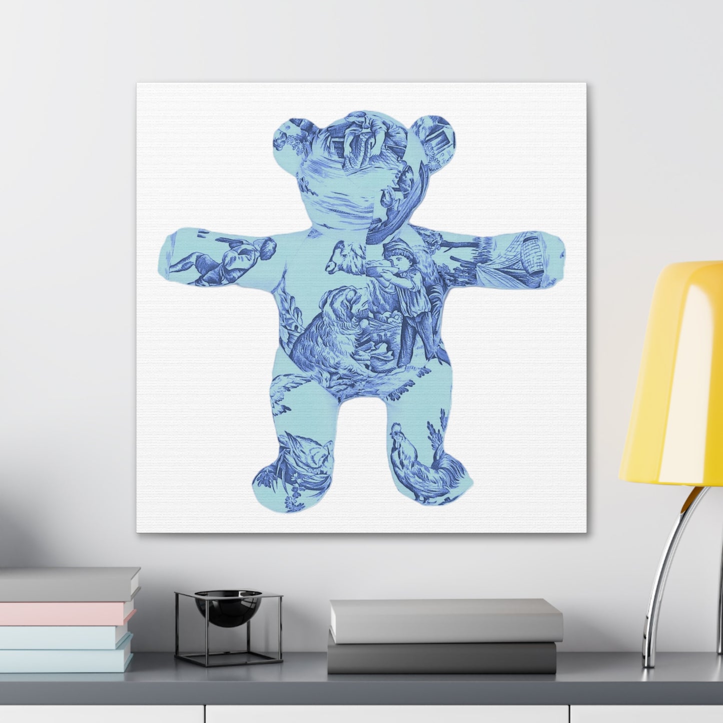 Canvas Print - Double Blue Toile Teddy Bear