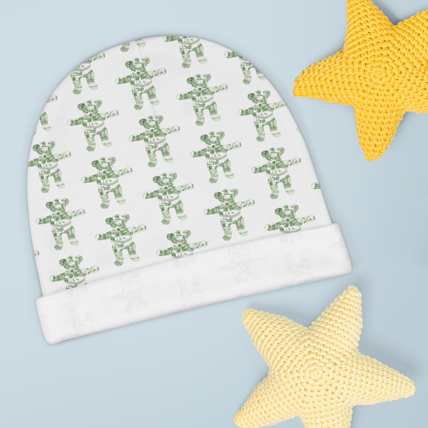 Baby Beanie - Green Zoo Toile Teddy Bear