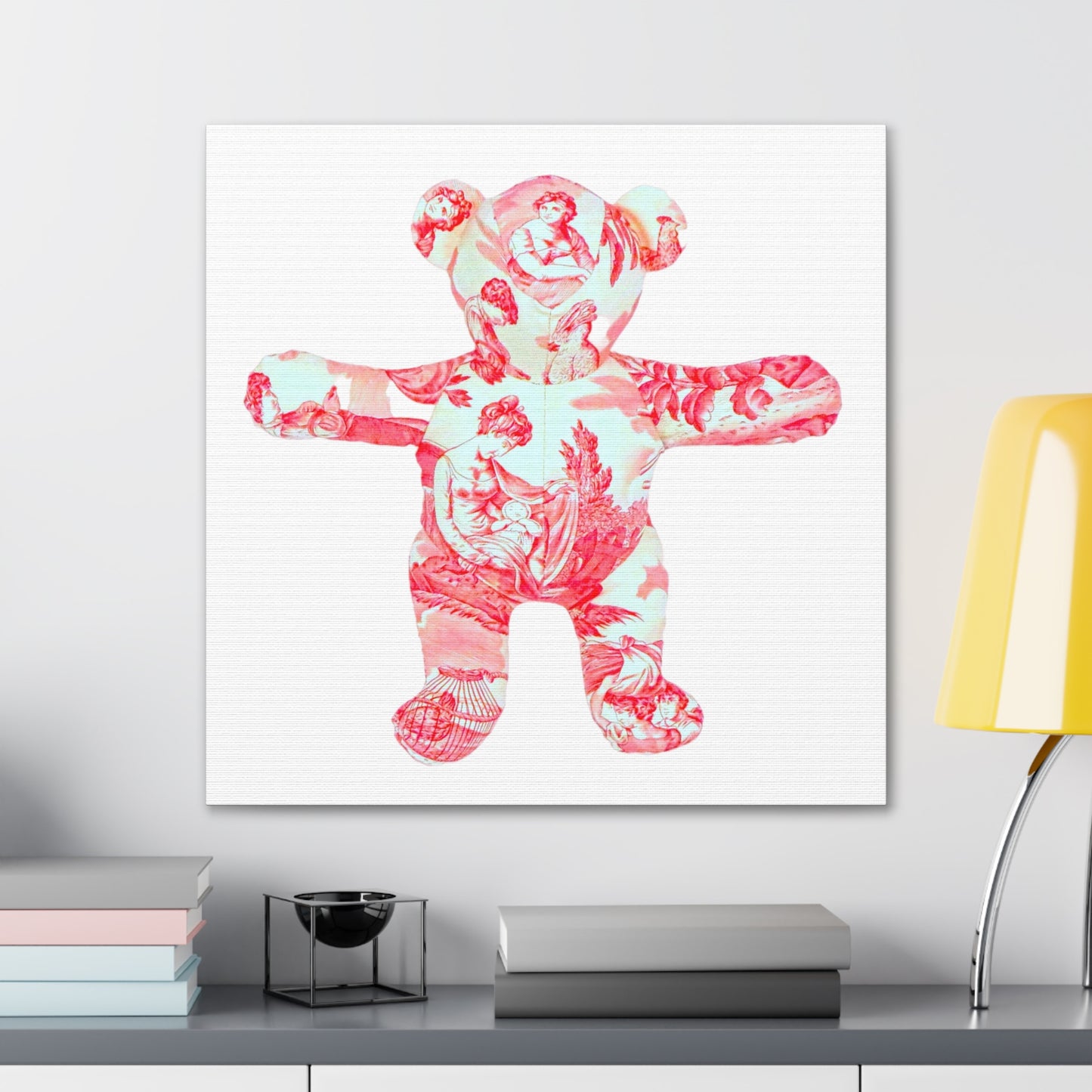 pink and coral ladies toile teddy bear,Canvas Gallery Wraps