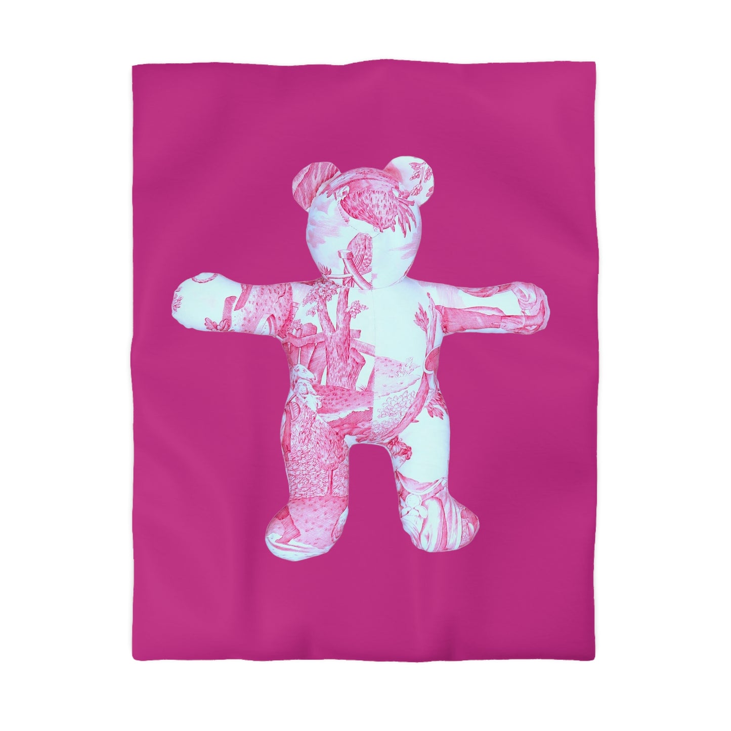 Fuschia Microfiber Duvet Cover - Hot Pink Toile Teddy Bear