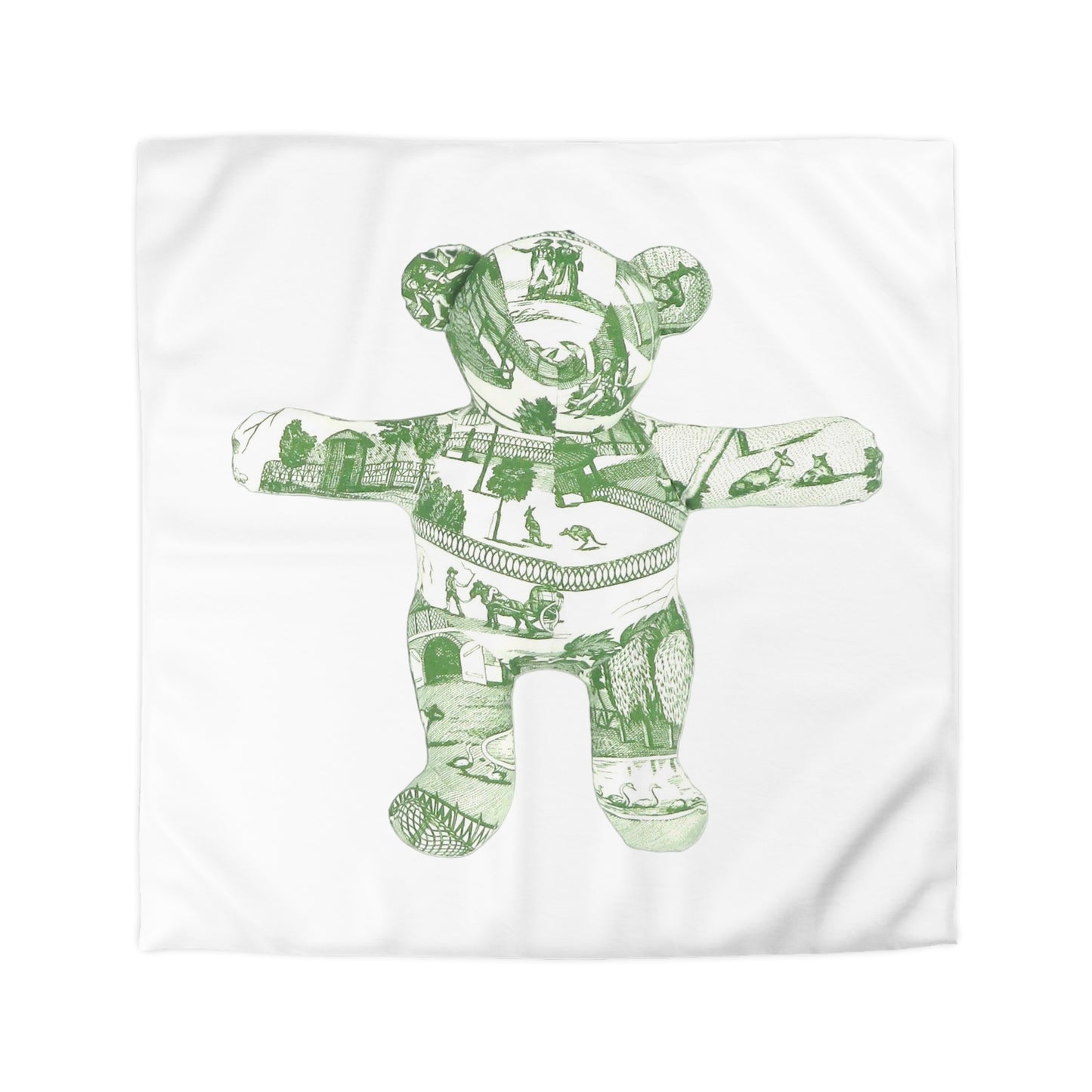 Microfiber Duvet Cover - Green Vintage Zoo Toile Teddy Bear