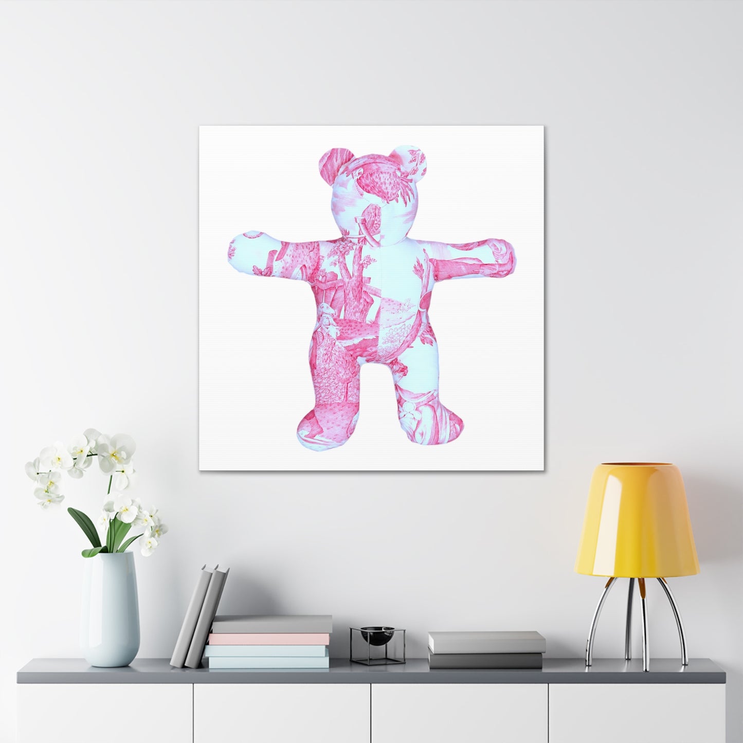 hot pink toile teddy bear