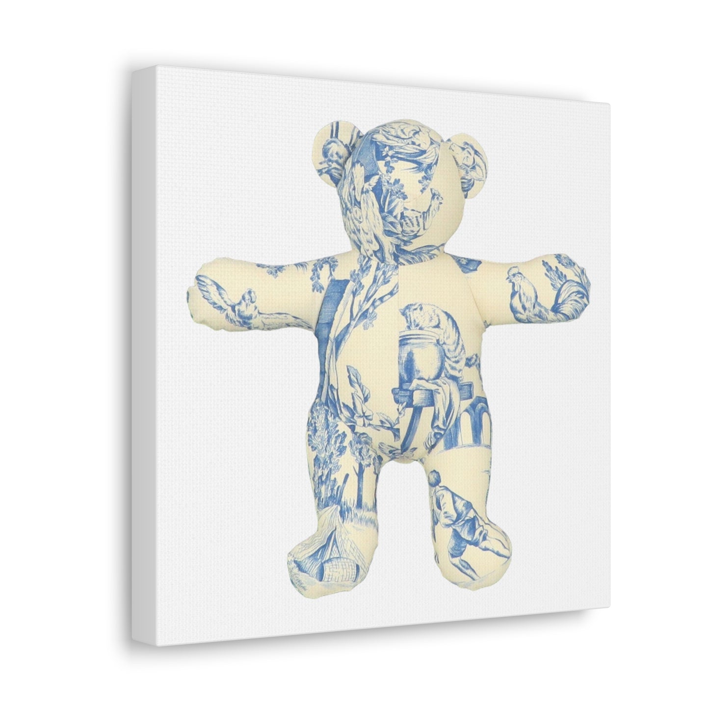 Canvas Print - Blue and Cream Toile Teddy Bear