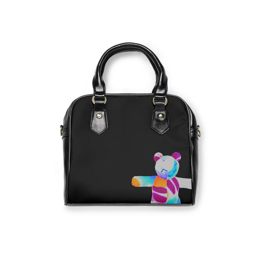 Black Shoulder Handbag - Bold Graffiti Teddy Bear