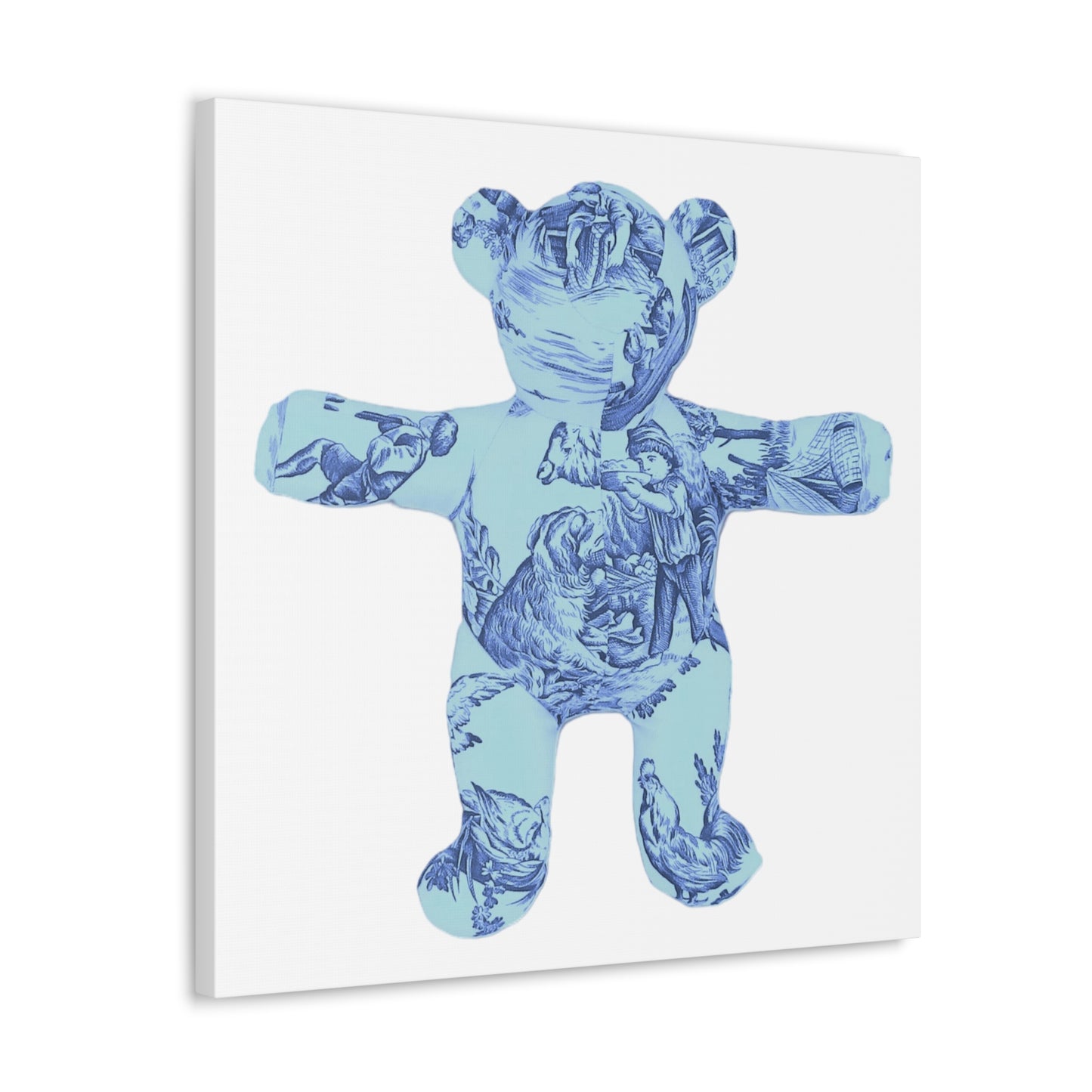 Canvas Print - Double Blue Toile Teddy Bear