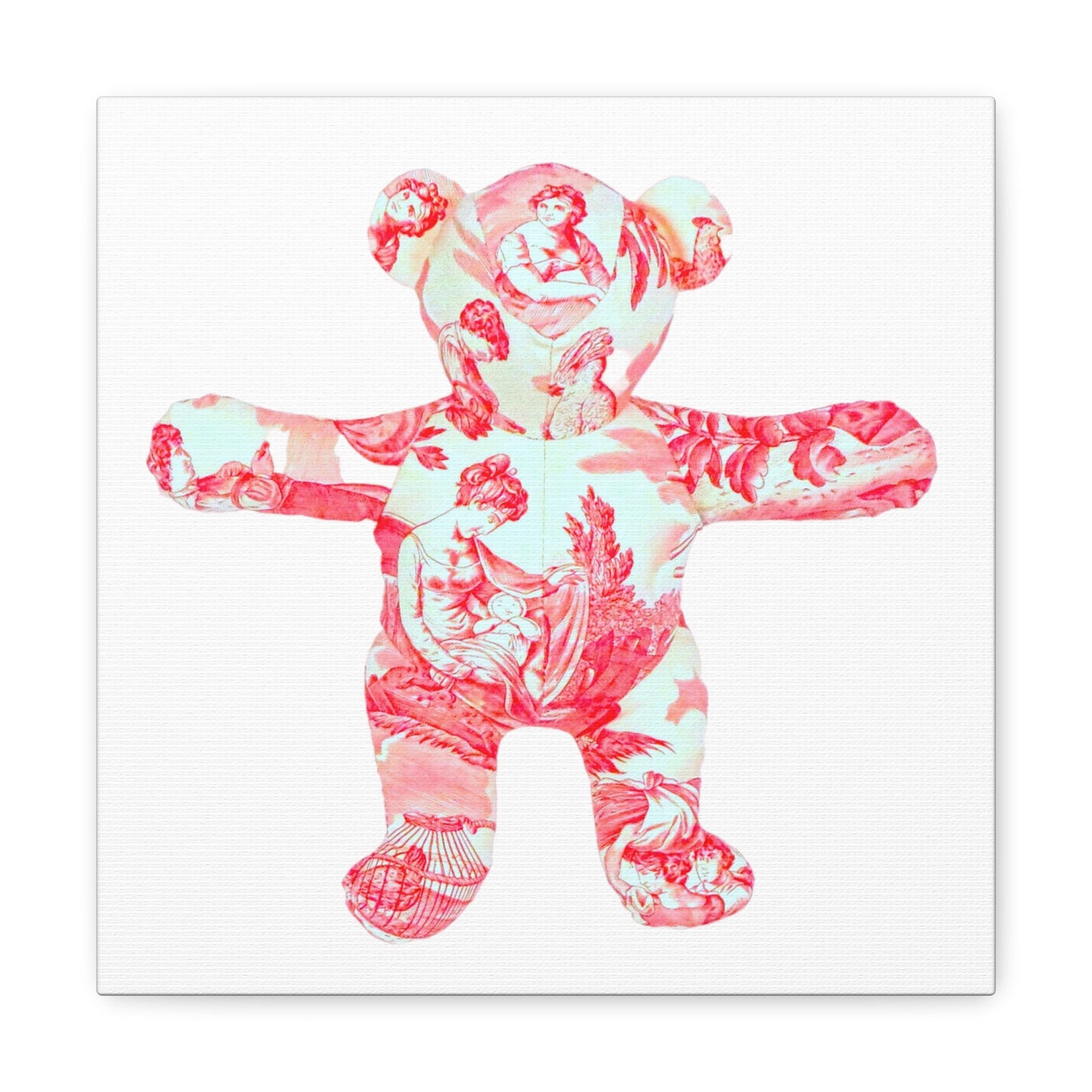 pink and coral ladies toile teddy bear,Canvas Gallery Wraps