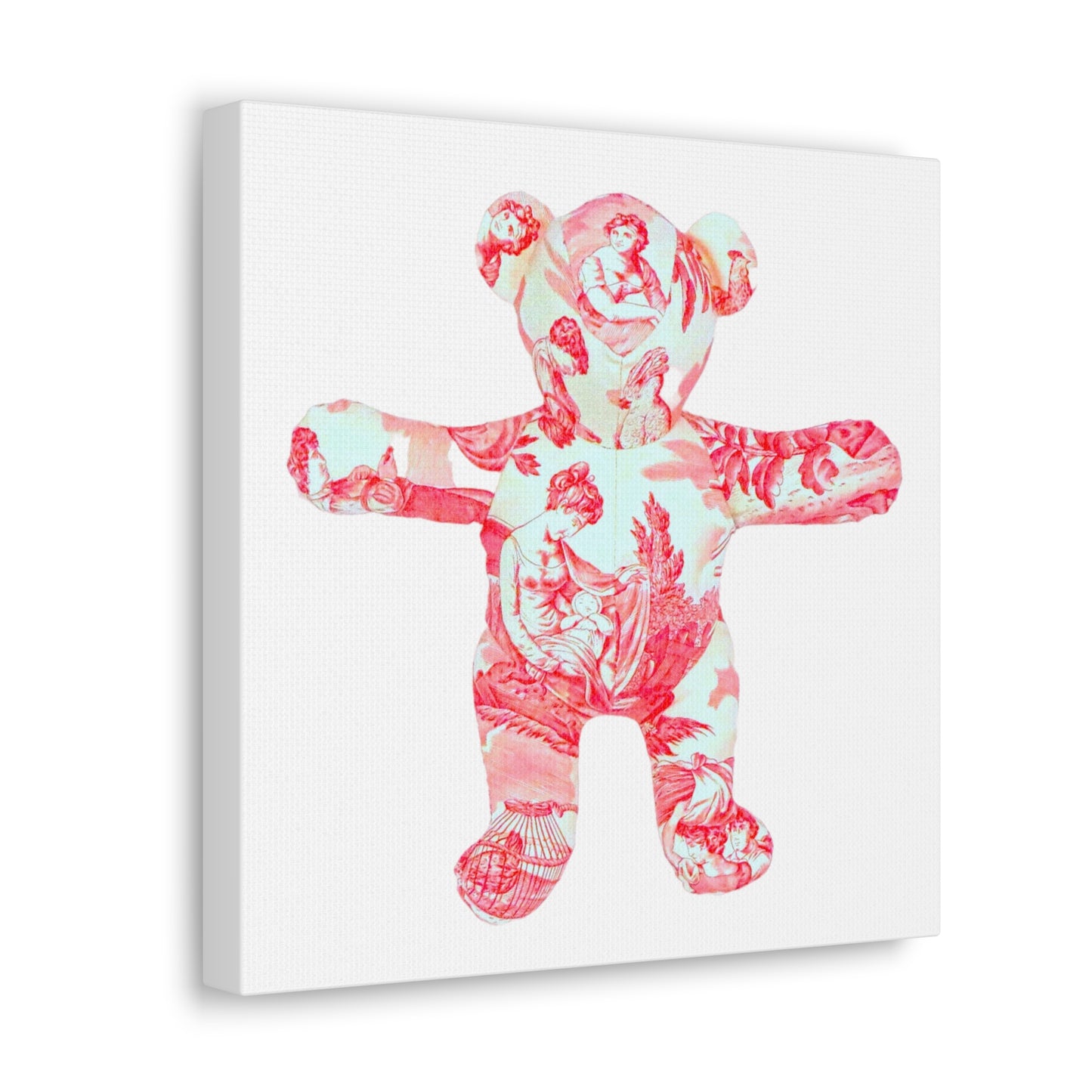 pink and coral ladies toile teddy bear,Canvas Gallery Wraps