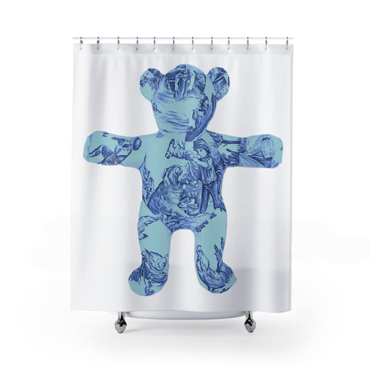 Shower Curtain - Double Blue Toile Teddy Bear