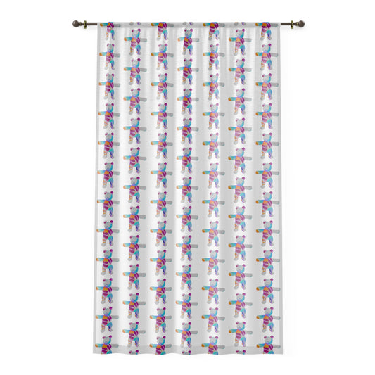 Sheer Window Curtain - Bold Graffiti Teddy Bear