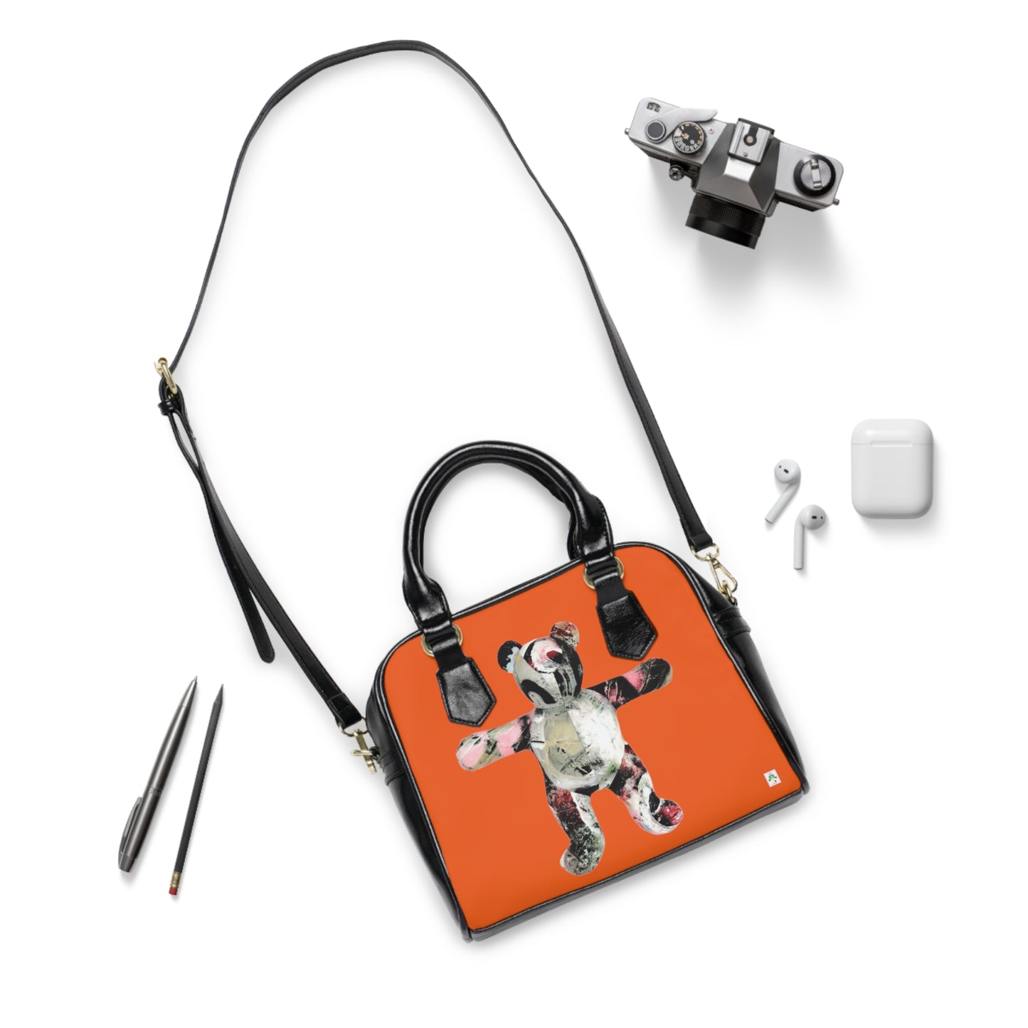 Orange Shoulder Handbag - Graffiti Teddy Bear # 1