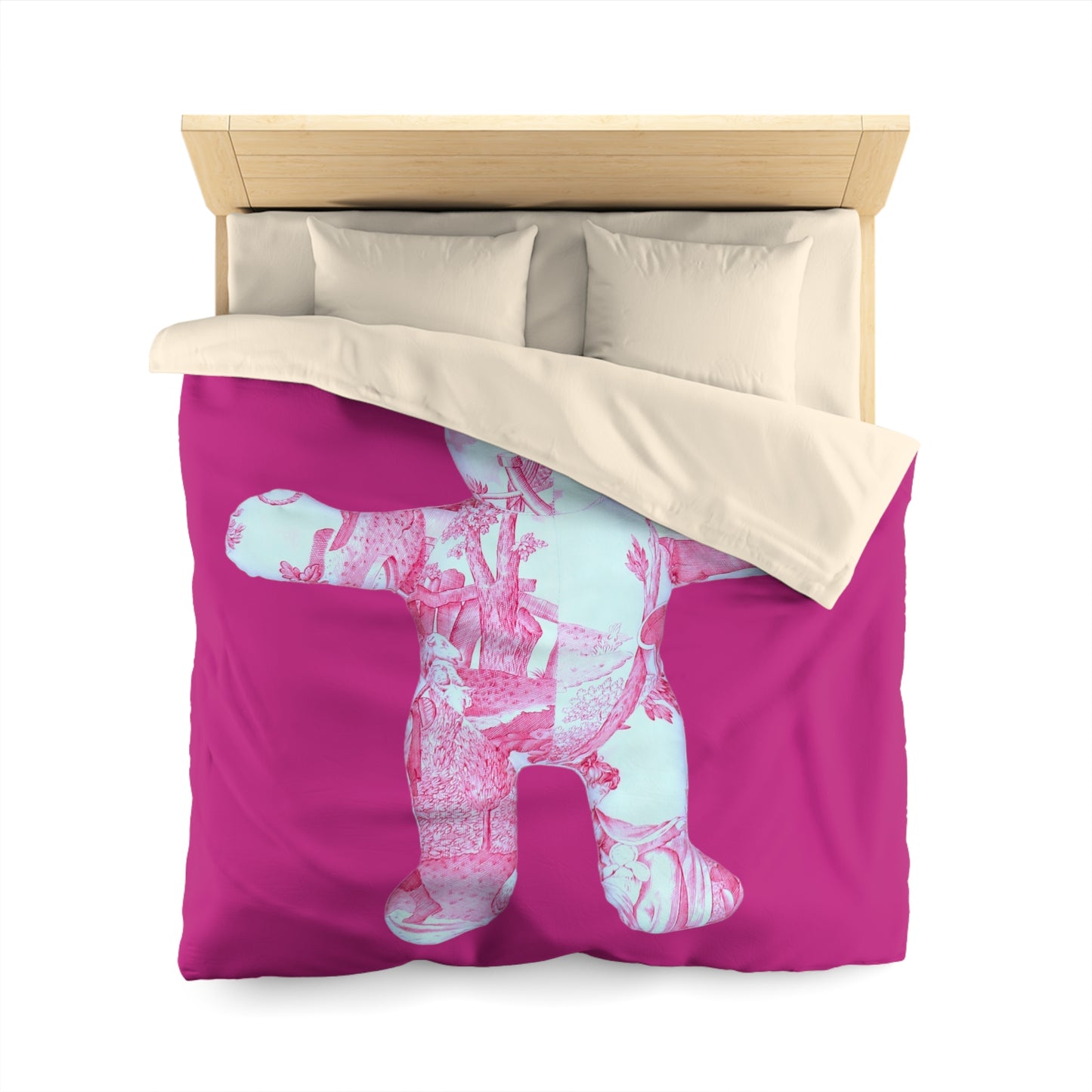 Fuschia Microfiber Duvet Cover - Hot Pink Toile Teddy Bear