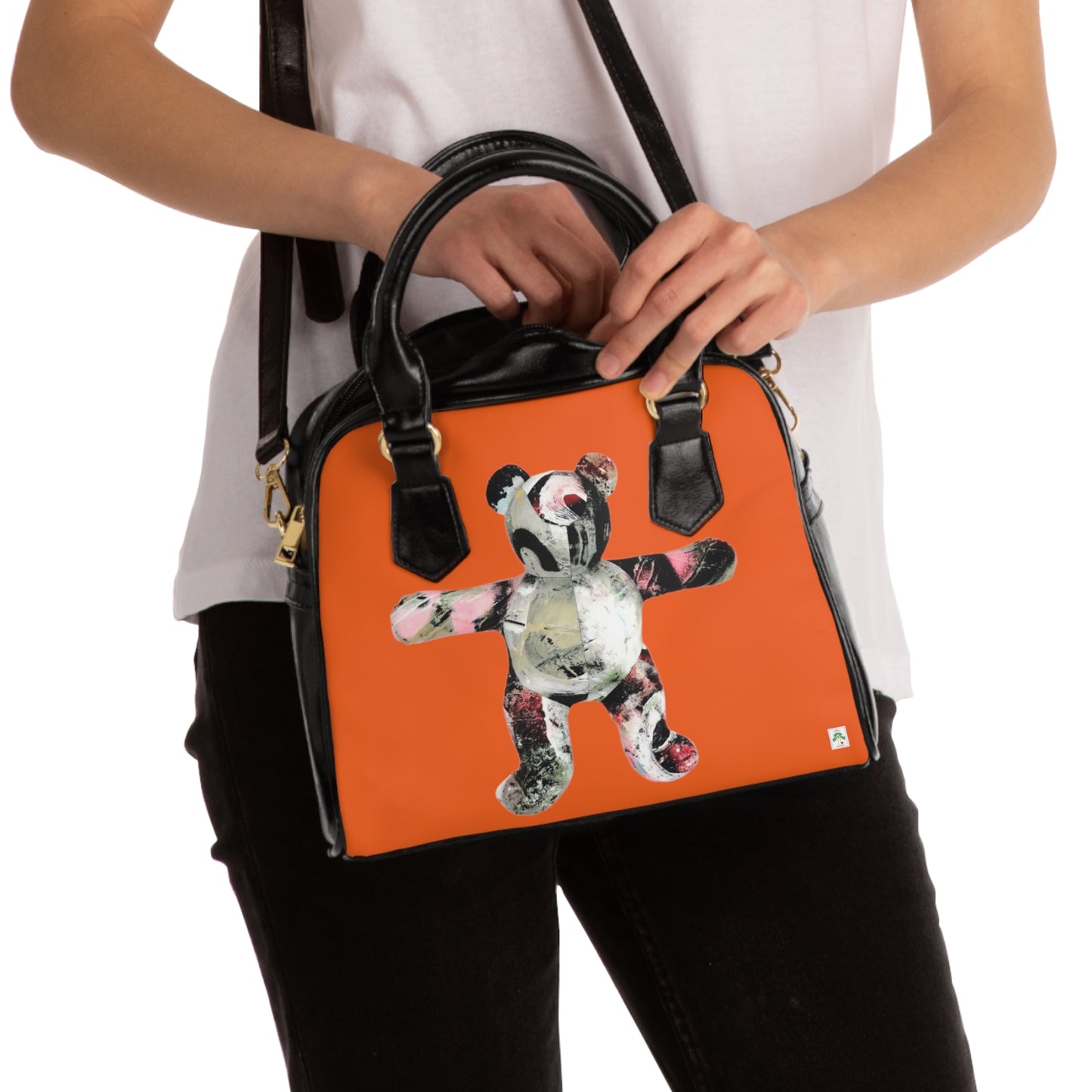 Orange Shoulder Handbag - Graffiti Teddy Bear # 1