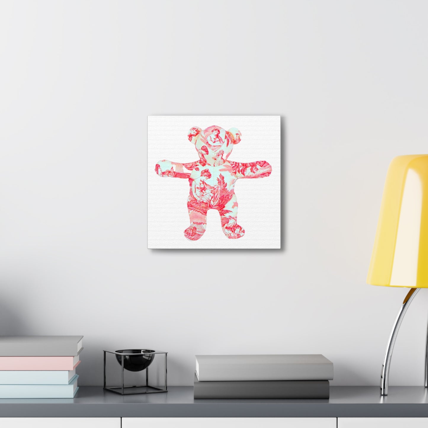 pink and coral ladies toile teddy bear,Canvas Gallery Wraps