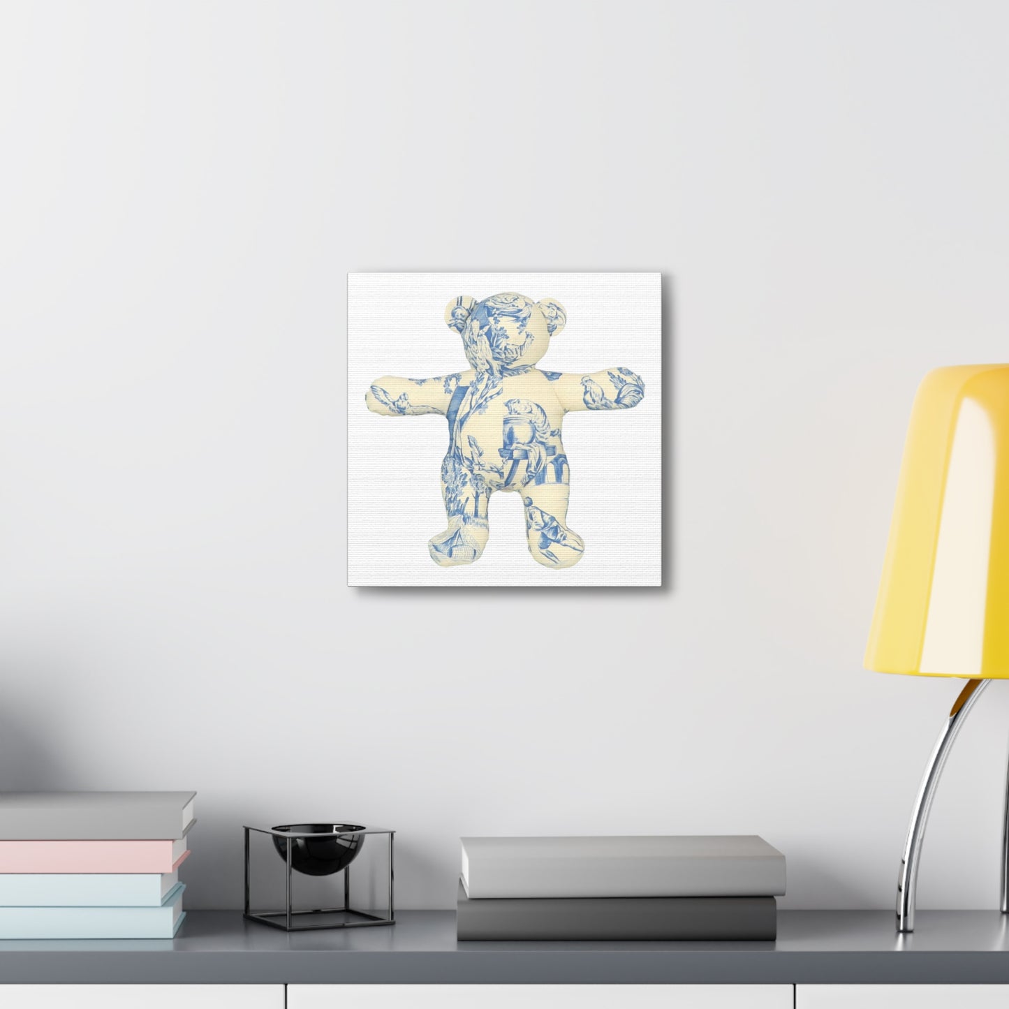 Canvas Print - Blue and Cream Toile Teddy Bear