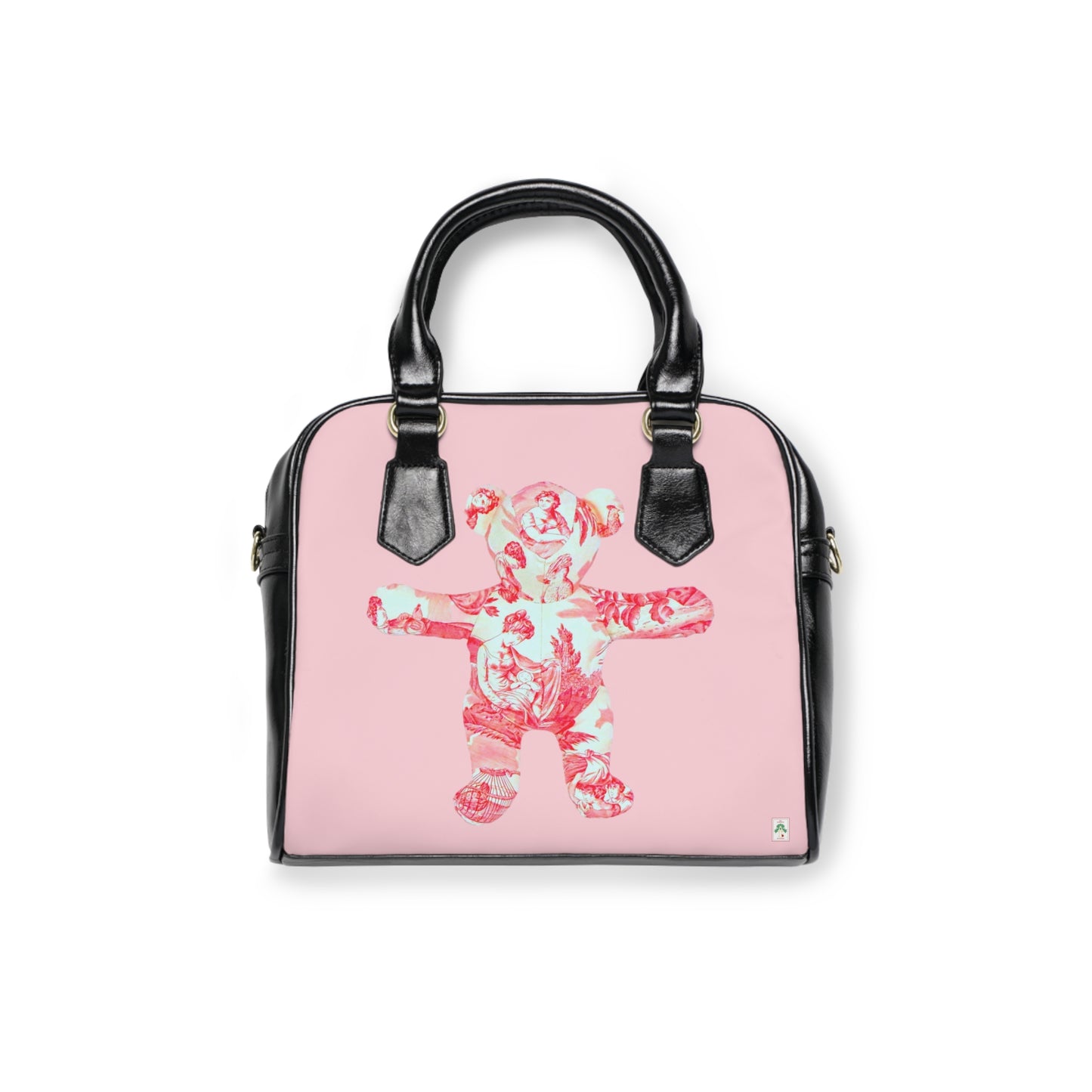 Light Pink Shoulder Handbag - Coral Toile Teddy Bear