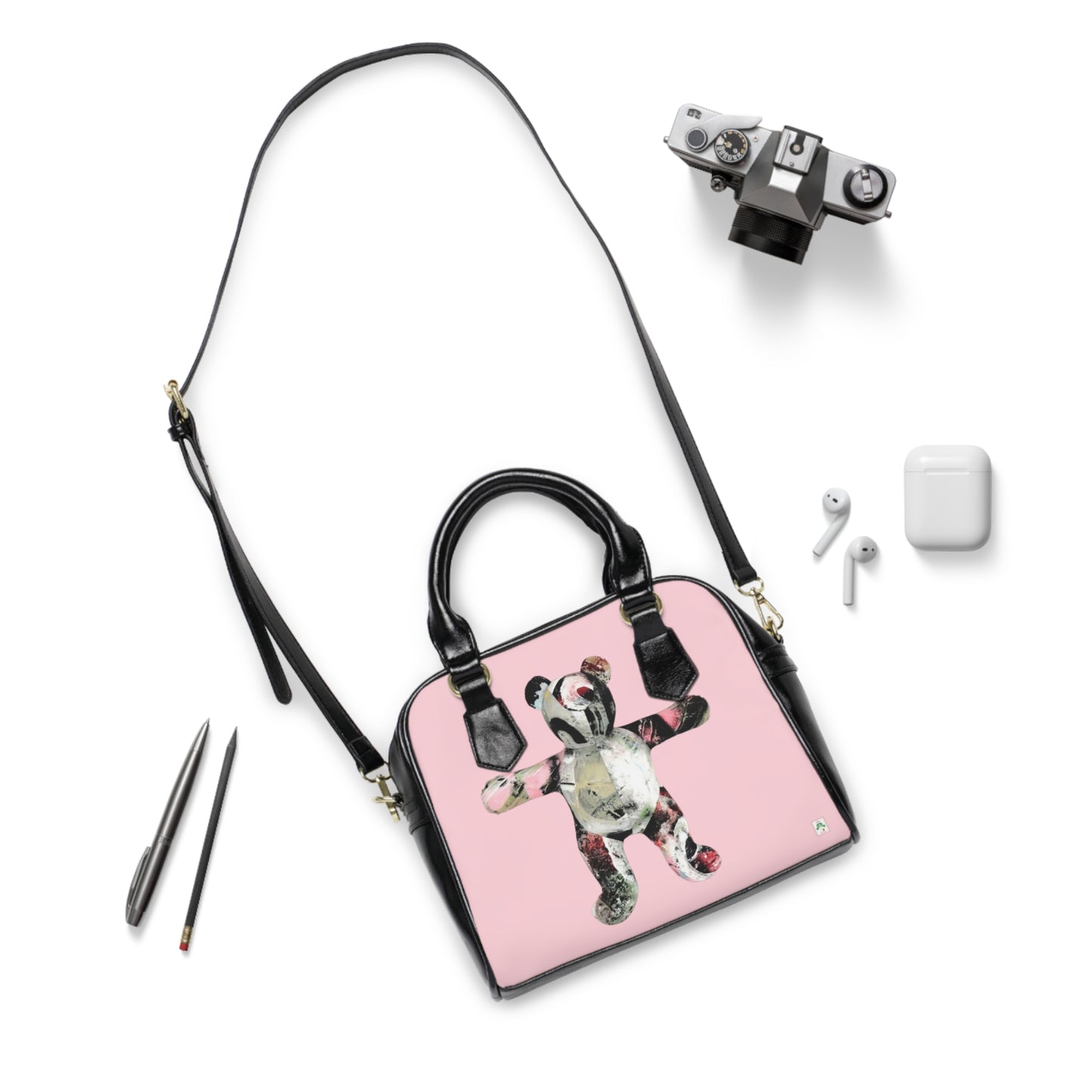 Light Pink Shoulder Handbag - Graffiti Teddy Bear #1