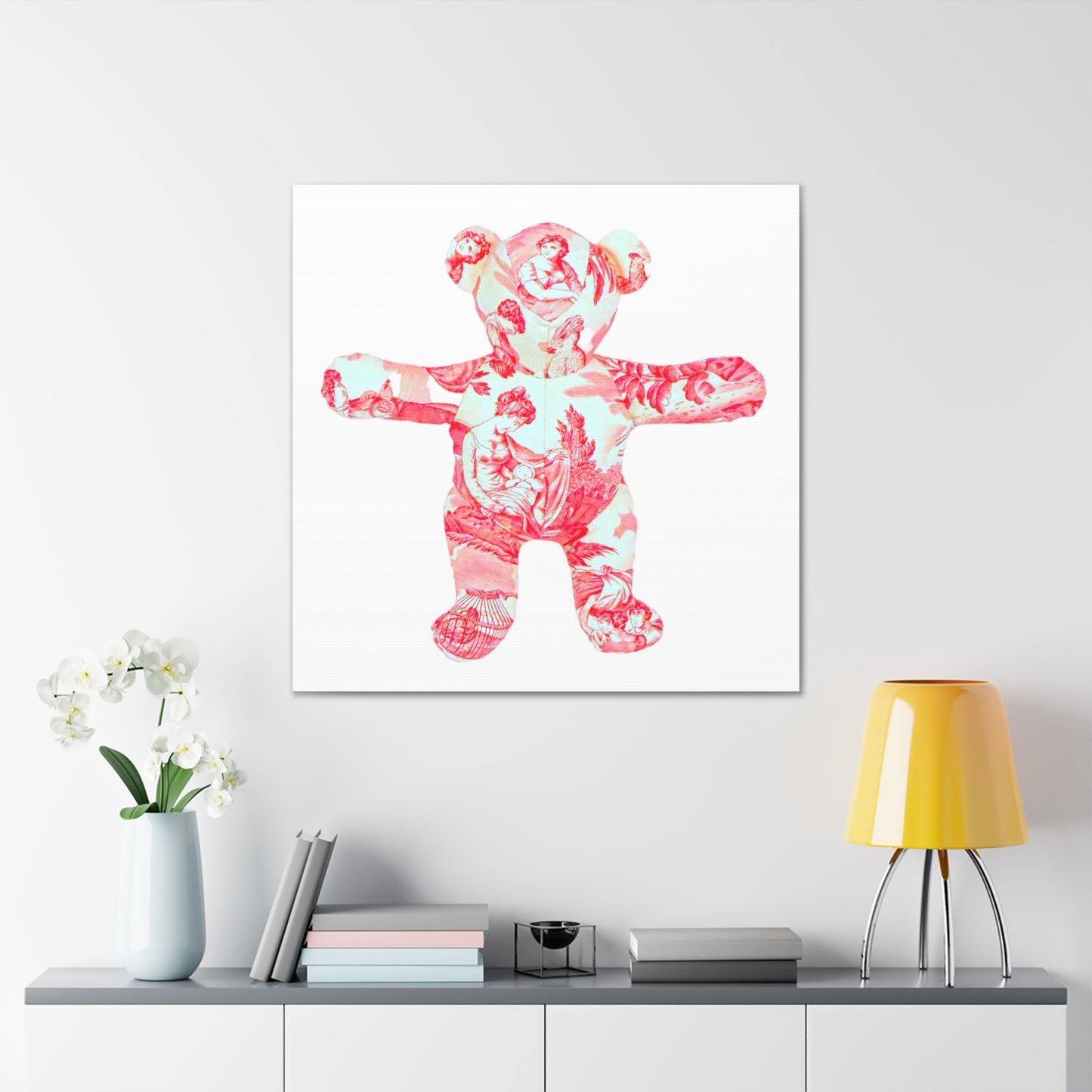 pink and coral ladies toile teddy bear,Canvas Gallery Wraps