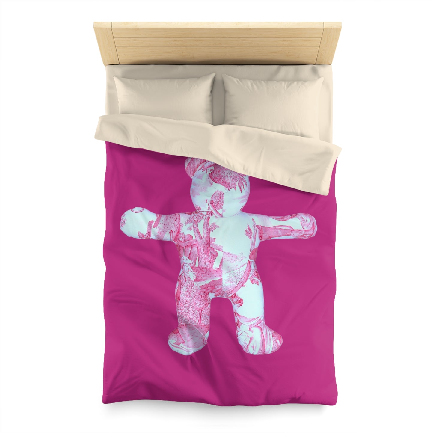 Fuschia Microfiber Duvet Cover - Hot Pink Toile Teddy Bear