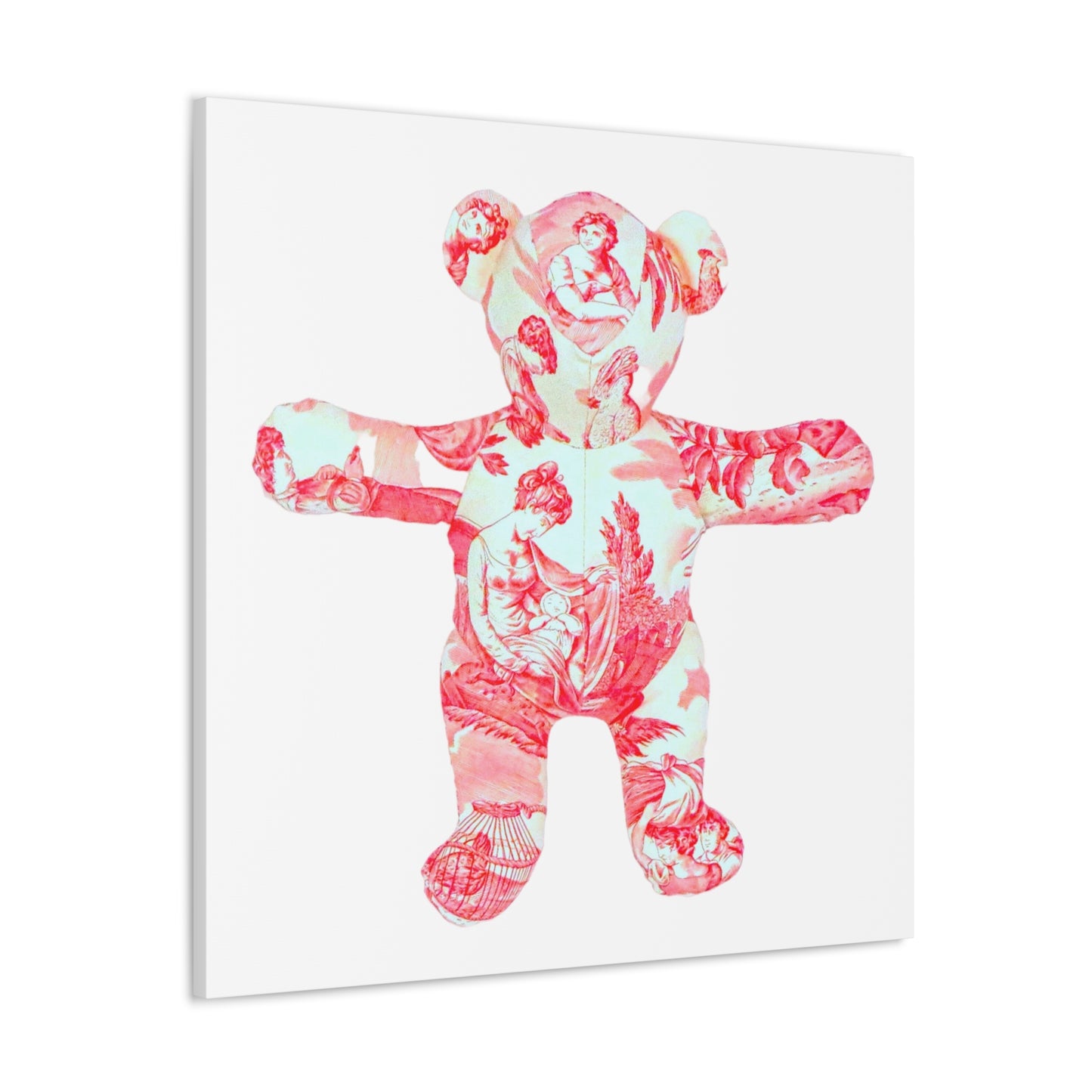 pink and coral ladies toile teddy bear,Canvas Gallery Wraps