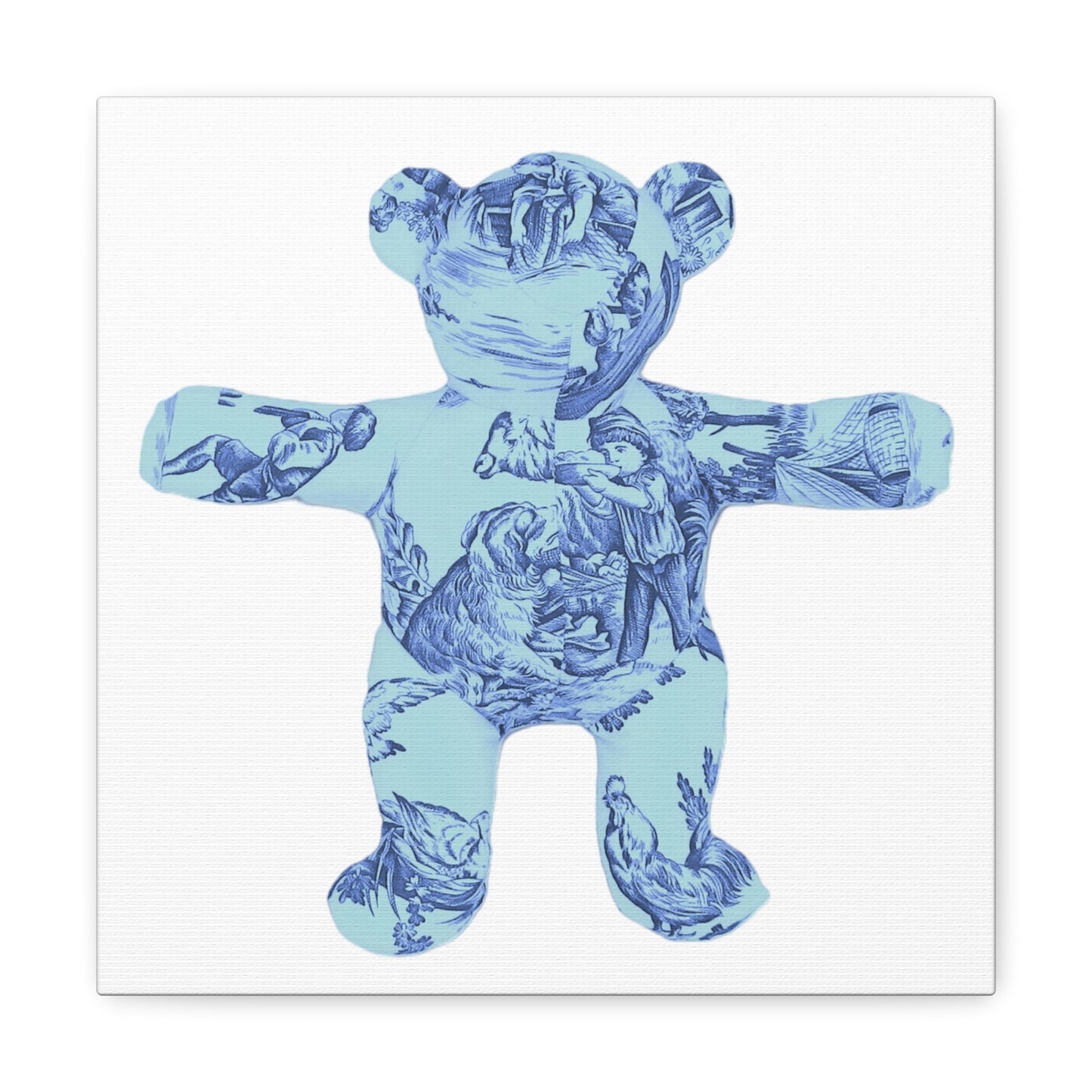 Canvas Print - Double Blue Toile Teddy Bear