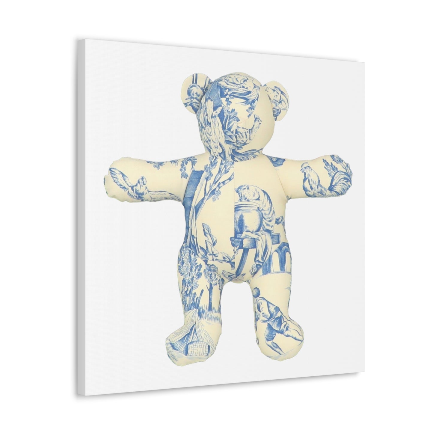 Canvas Print - Blue and Cream Toile Teddy Bear