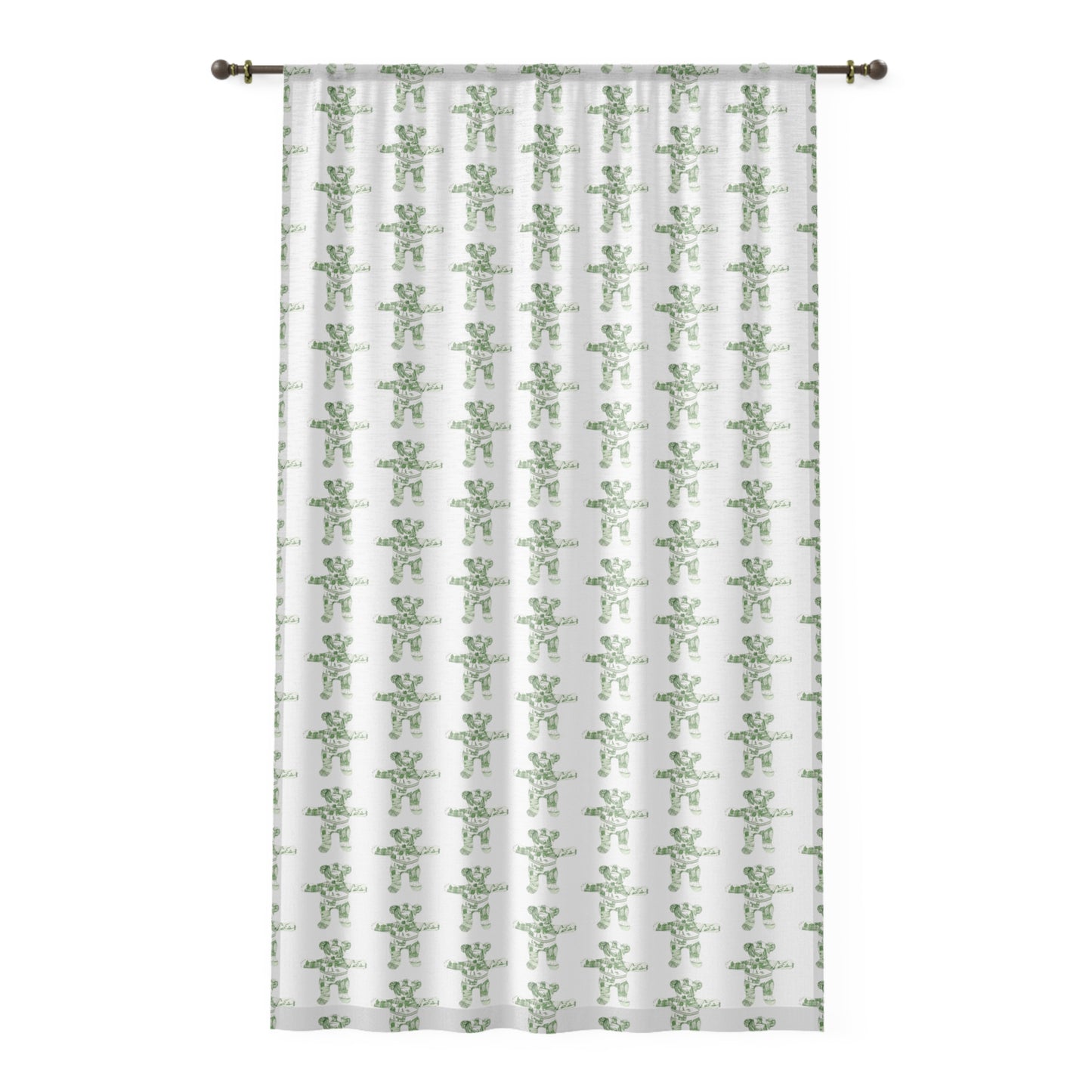 Sheer Window Curtain - Green Vintage Zoo Toile Mini Teddy Bears