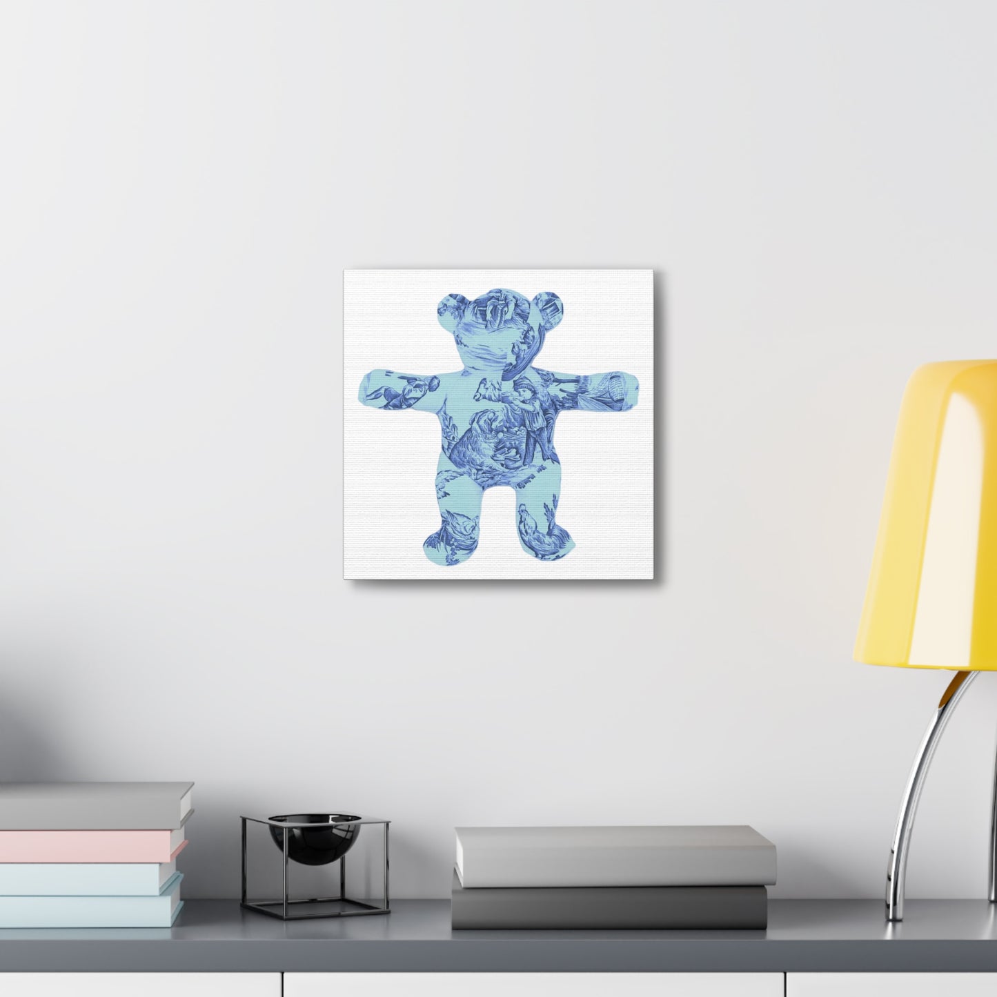 Canvas Print - Double Blue Toile Teddy Bear