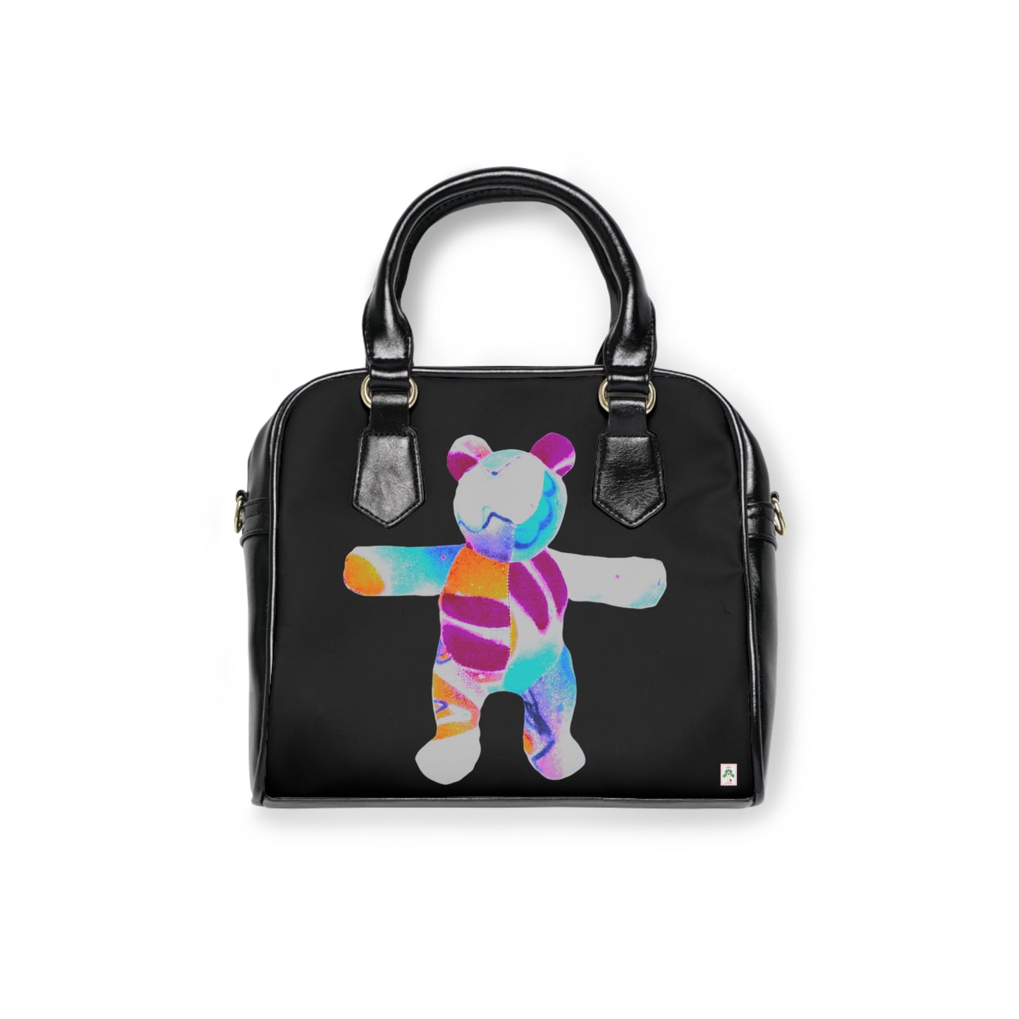 Black Shoulder Handbag - Bold Graffiti Teddy Bear